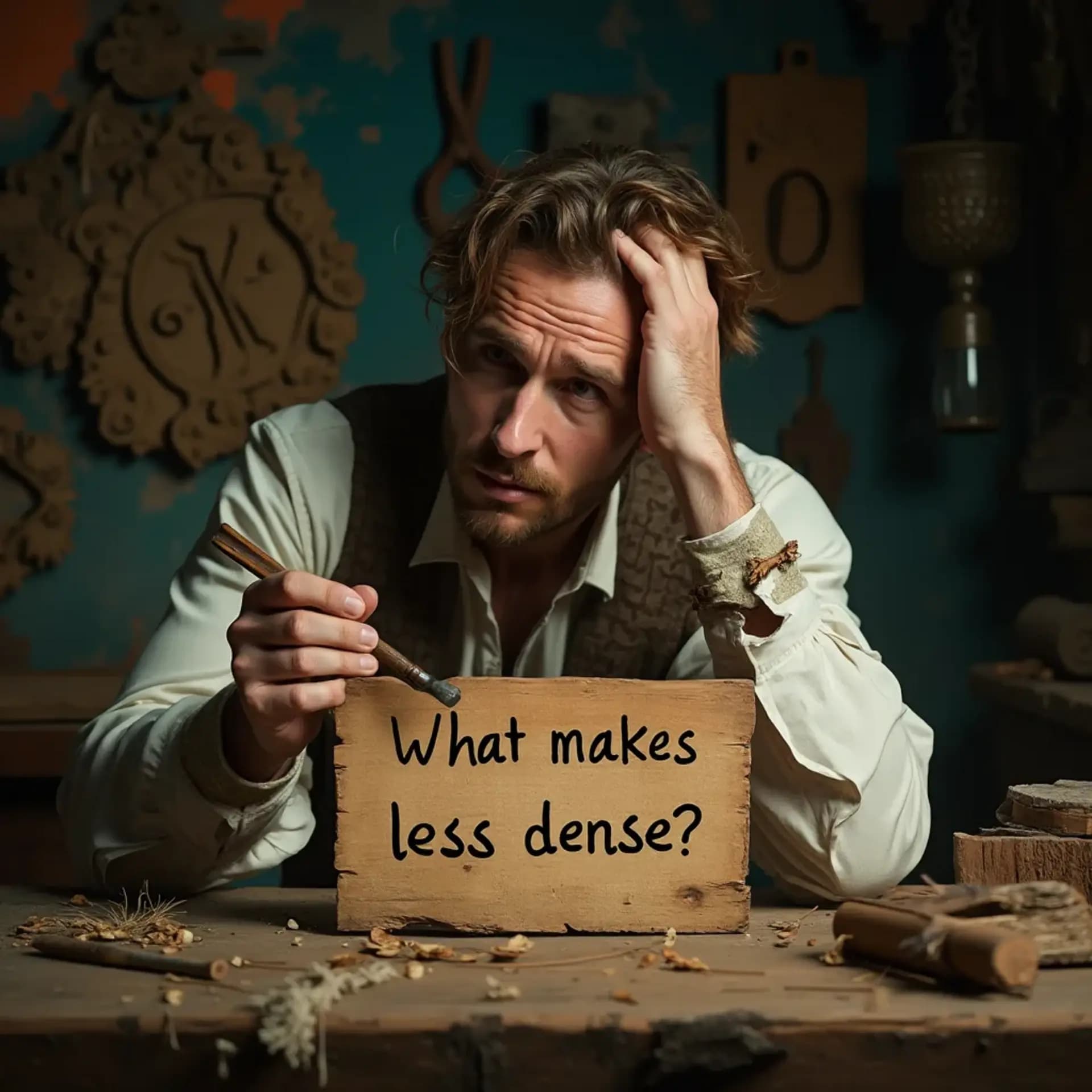 What makes wood less dense?