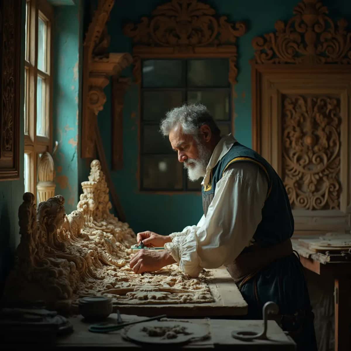 WOODCARVING LESSONS: Woodcarver Grabovetskiy, a man with a beard