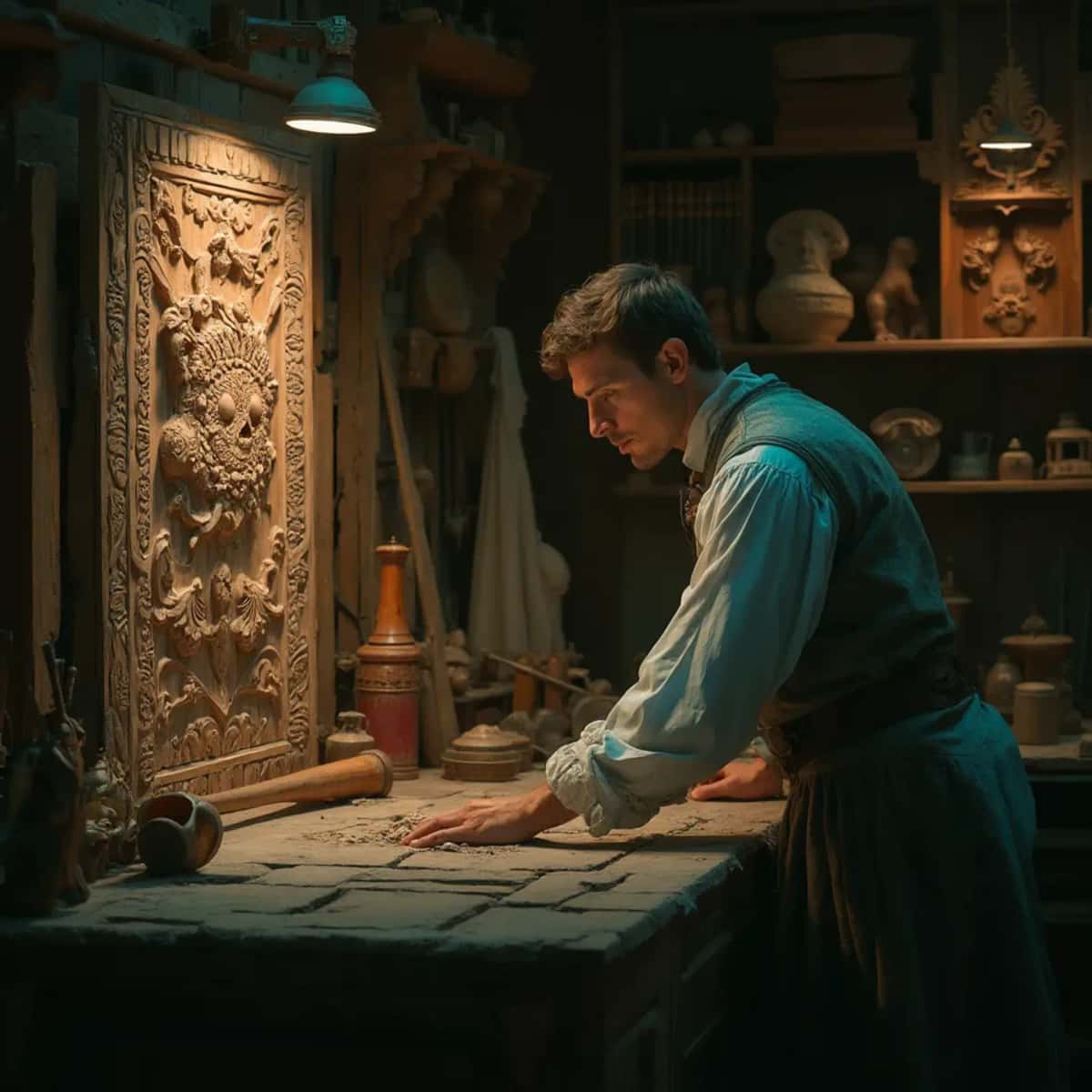 WOODCARVING LESSONS: Woodcarver Grabovetskiy, a man with a beard