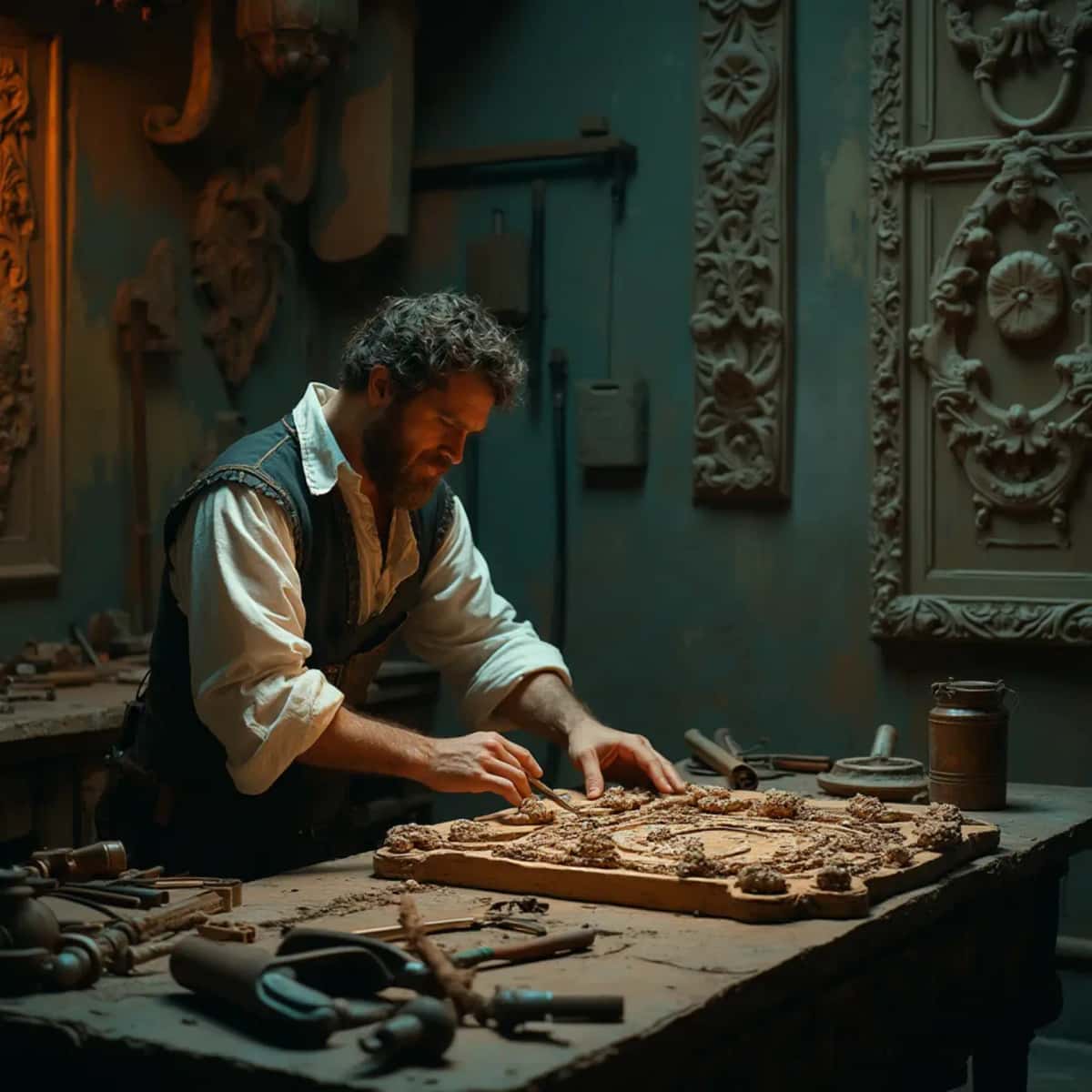 WOODCARVING LESSONS: Woodcarver Grabovetskiy, a man with a beard