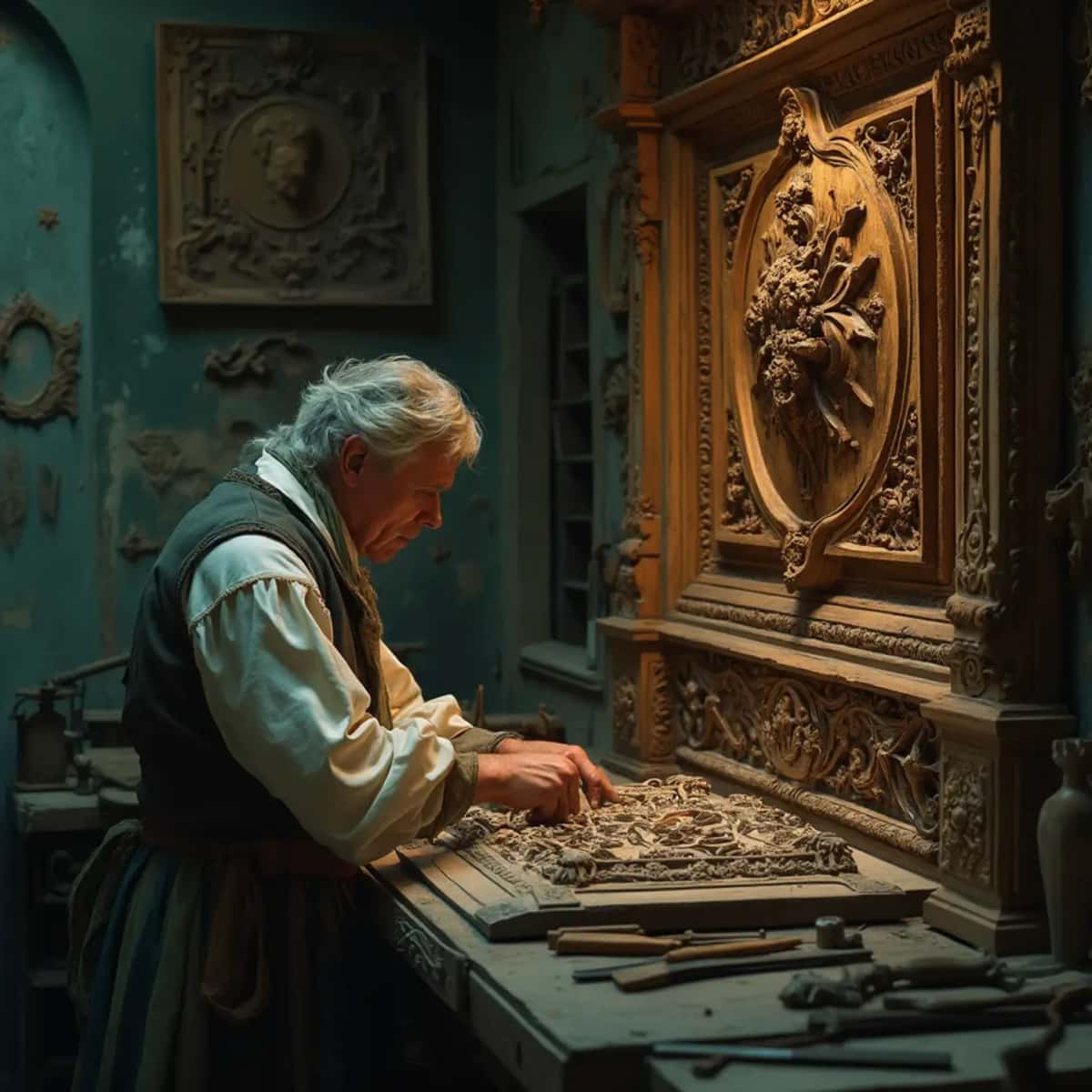 WOODCARVING LESSONS: Woodcarver Grabovetskiy, a man with a beard