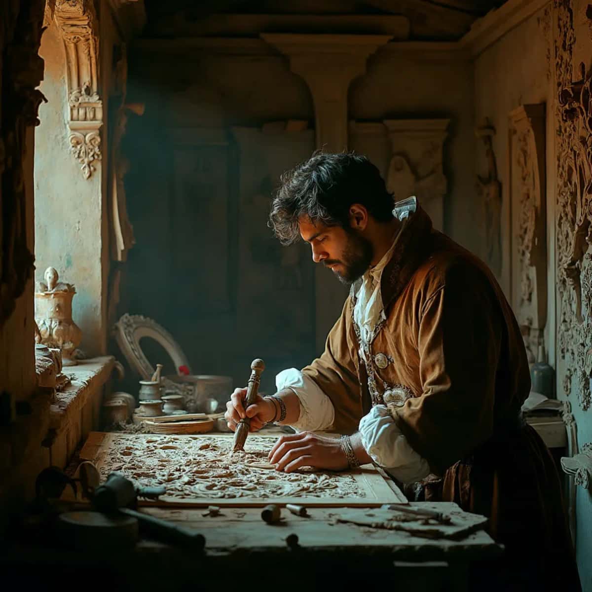 WOODCARVING LESSONS: Woodcarver Grabovetskiy, a man with a beard