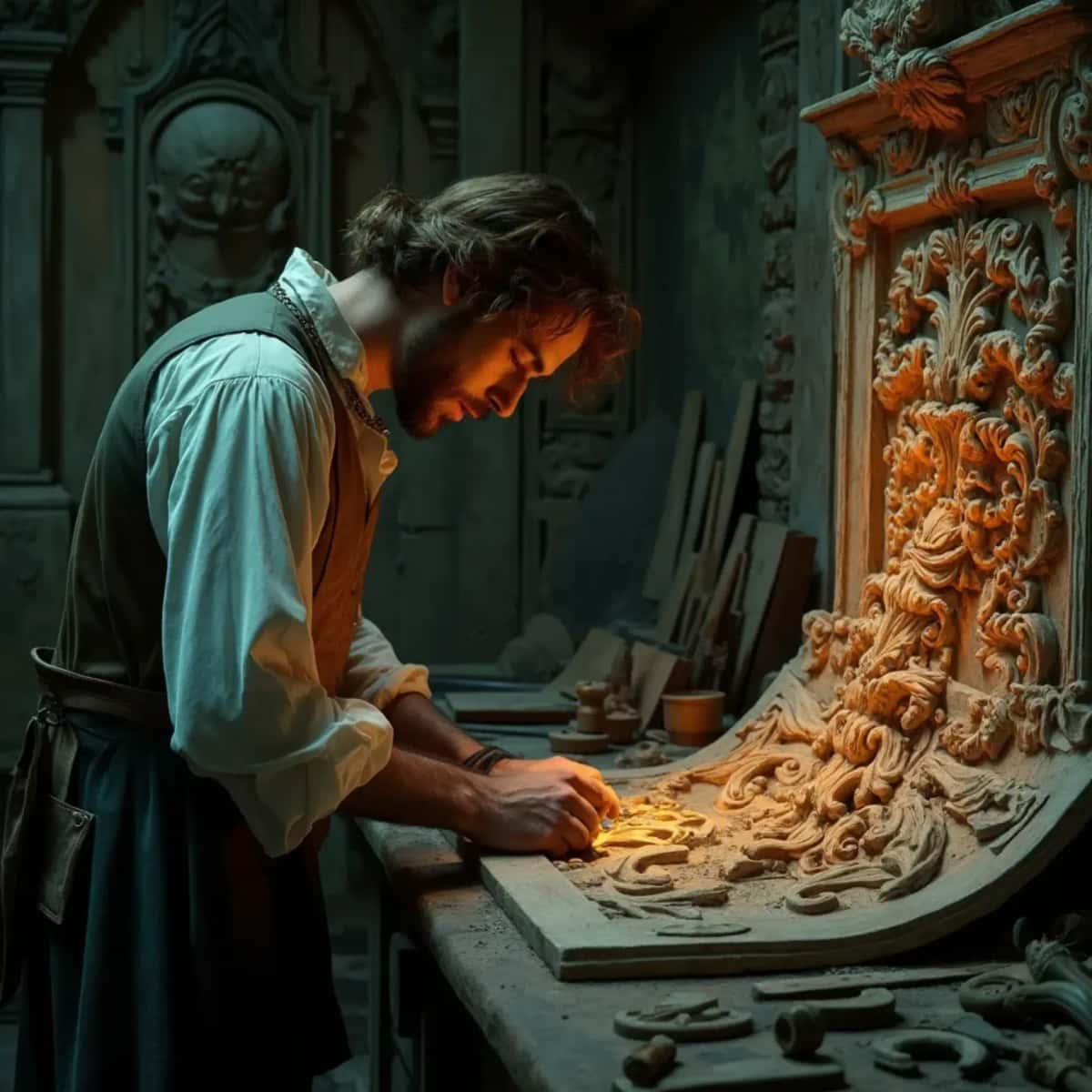 WOODCARVING LESSONS: Woodcarver Grabovetskiy, a man with a beard