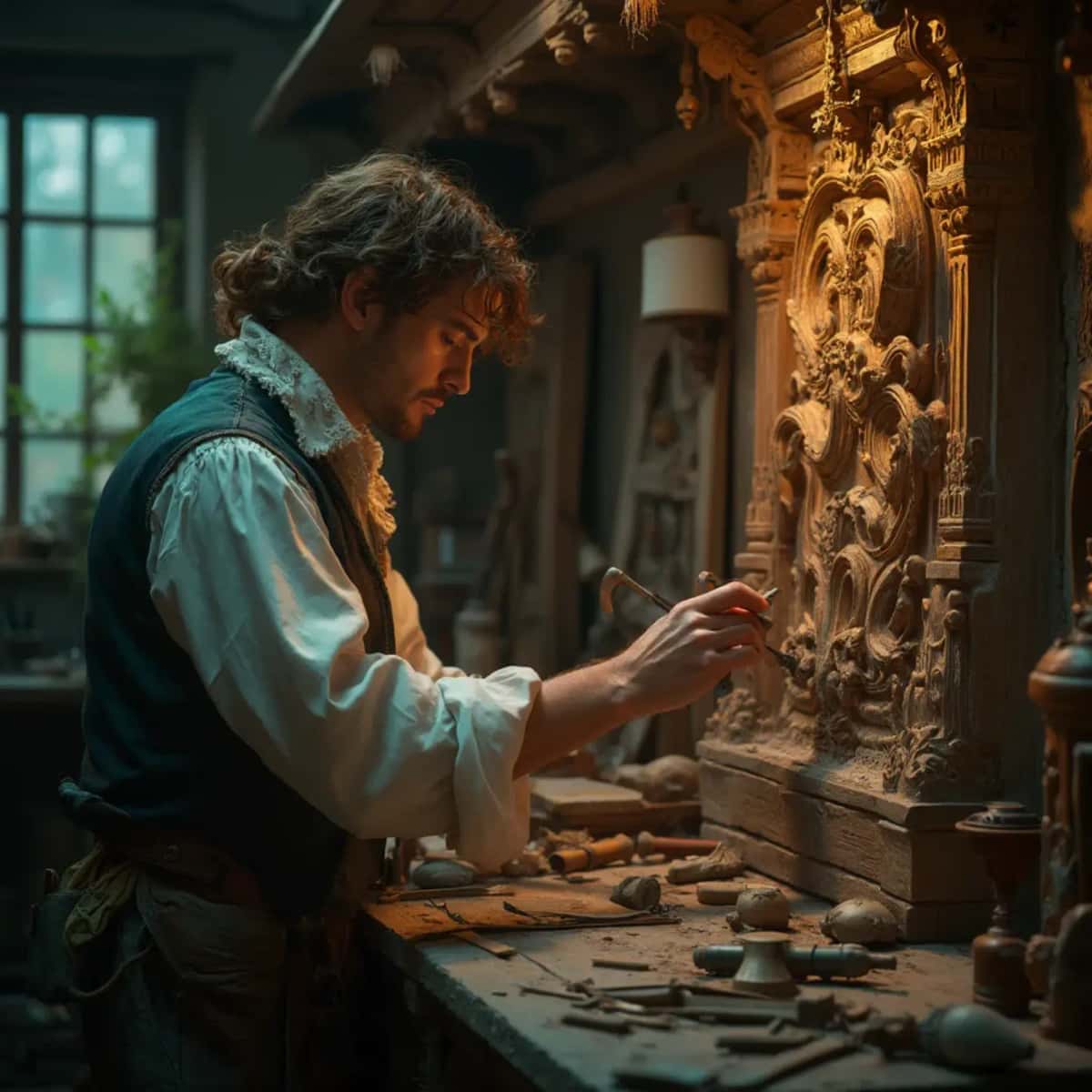 WOODCARVING LESSONS: Woodcarver Grabovetskiy, a man with a beard