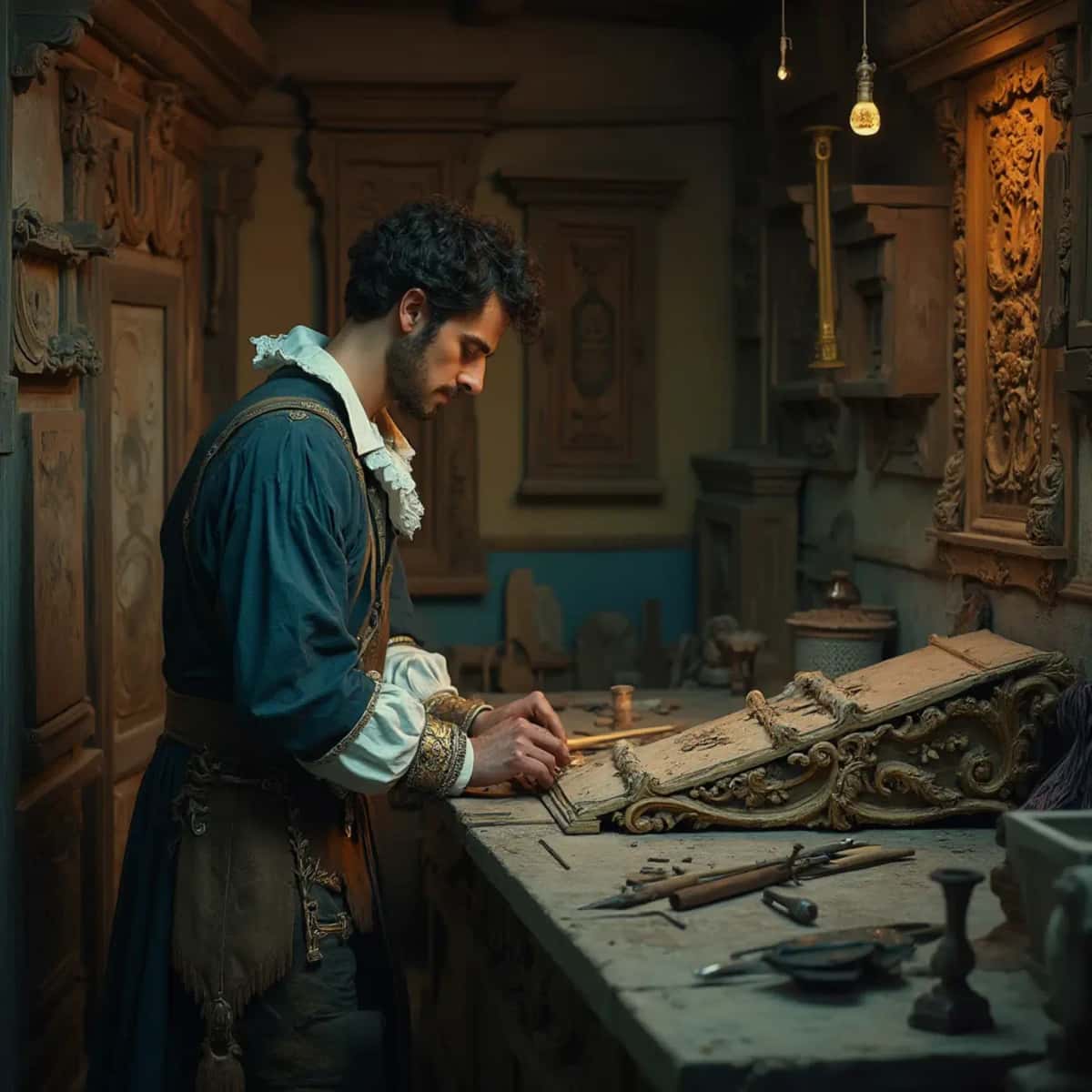 WOODCARVING LESSONS: Woodcarver Grabovetskiy, a man with a beard