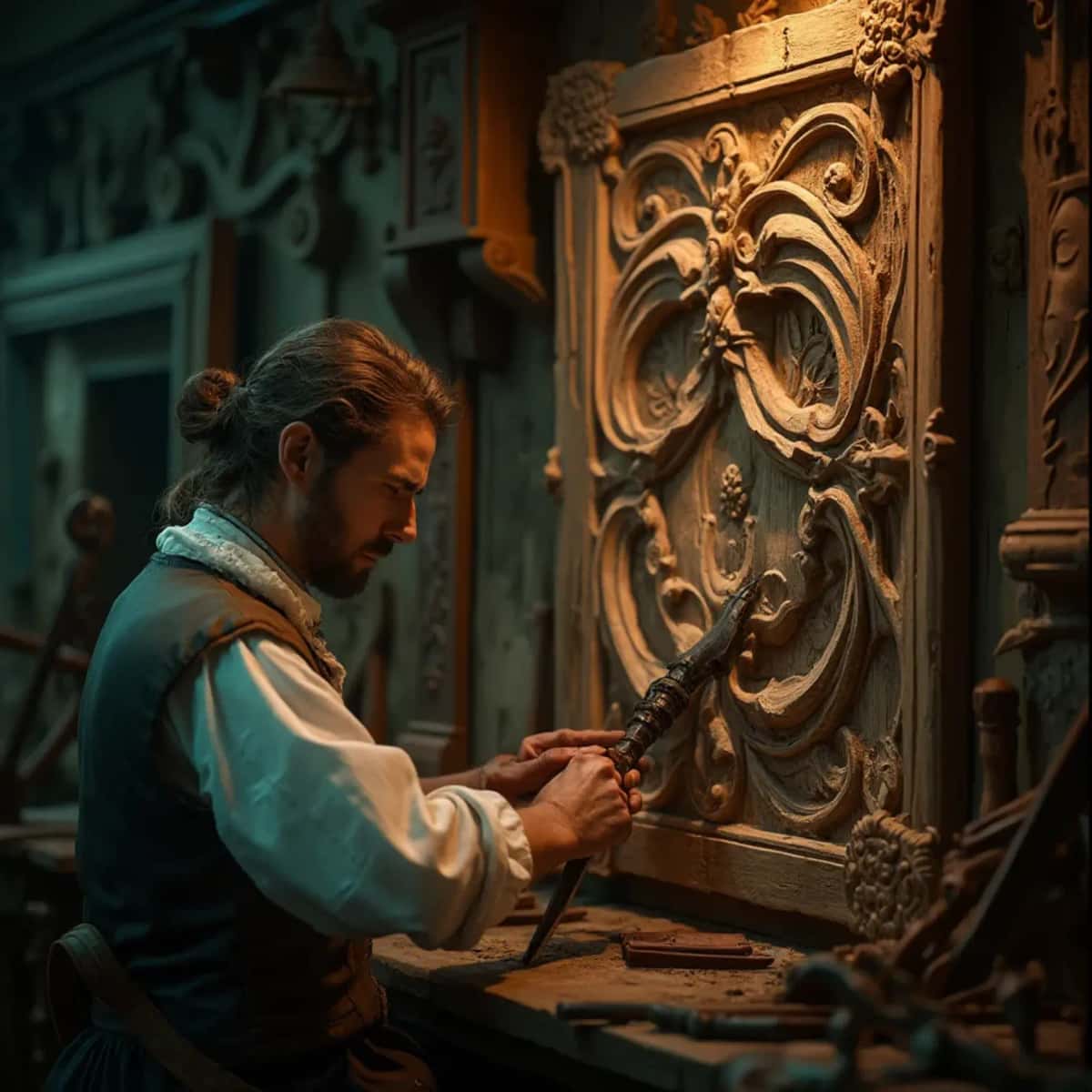 WOODCARVING LESSONS: Woodcarver Grabovetskiy, a man with a beard