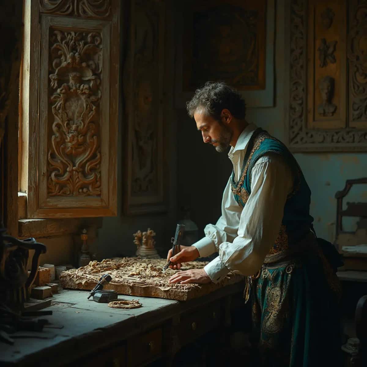 WOODCARVING LESSONS: Woodcarver Grabovetskiy, a man with a beard