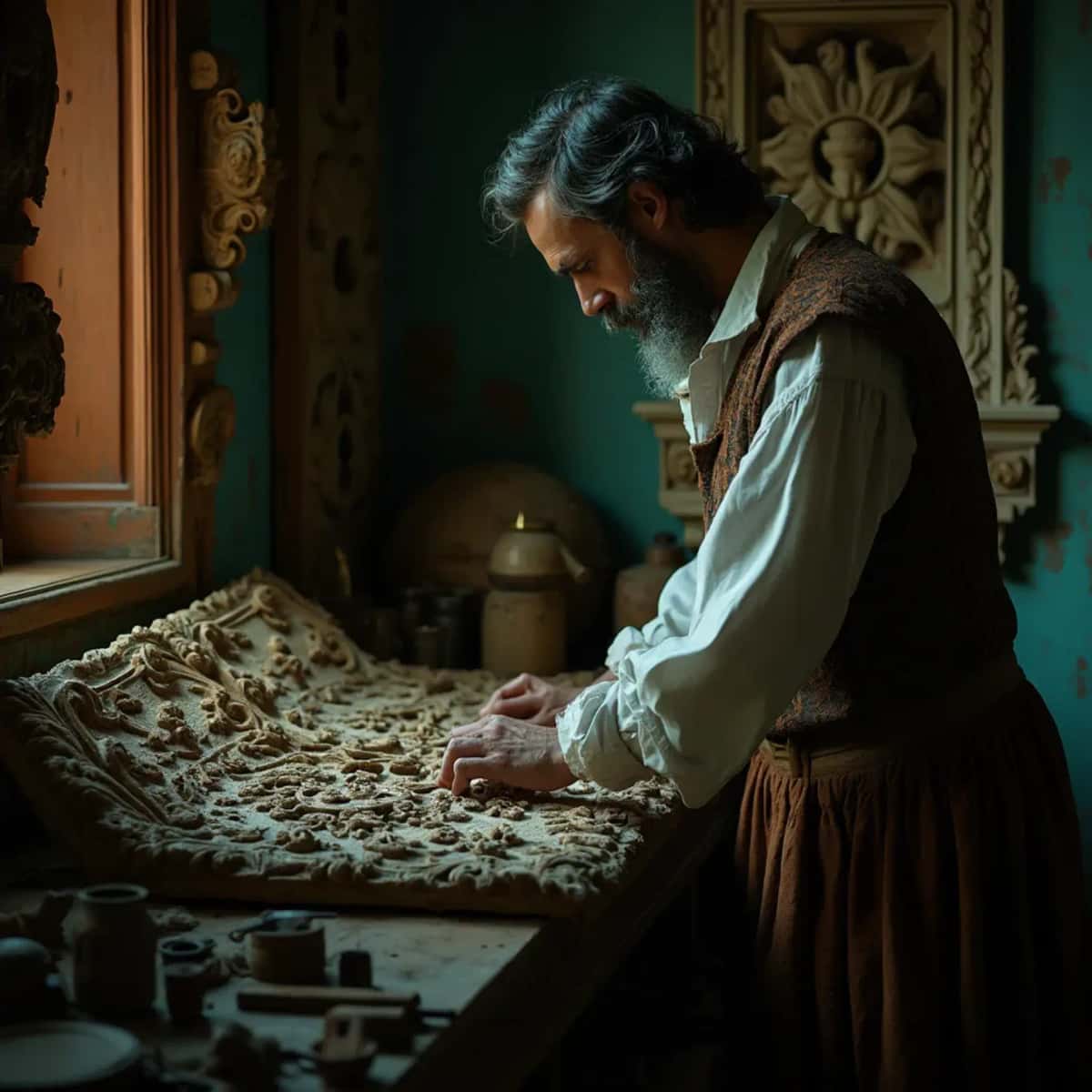 WOODCARVING LESSONS: Woodcarver Grabovetskiy, a man with a beard