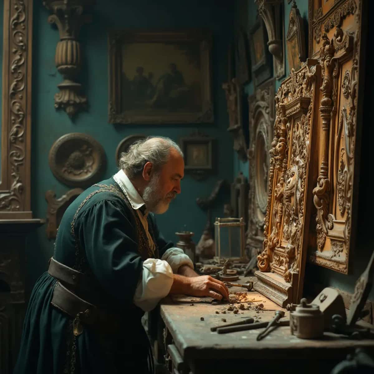 WOODCARVING LESSONS: Woodcarver Grabovetskiy, a man with a beard