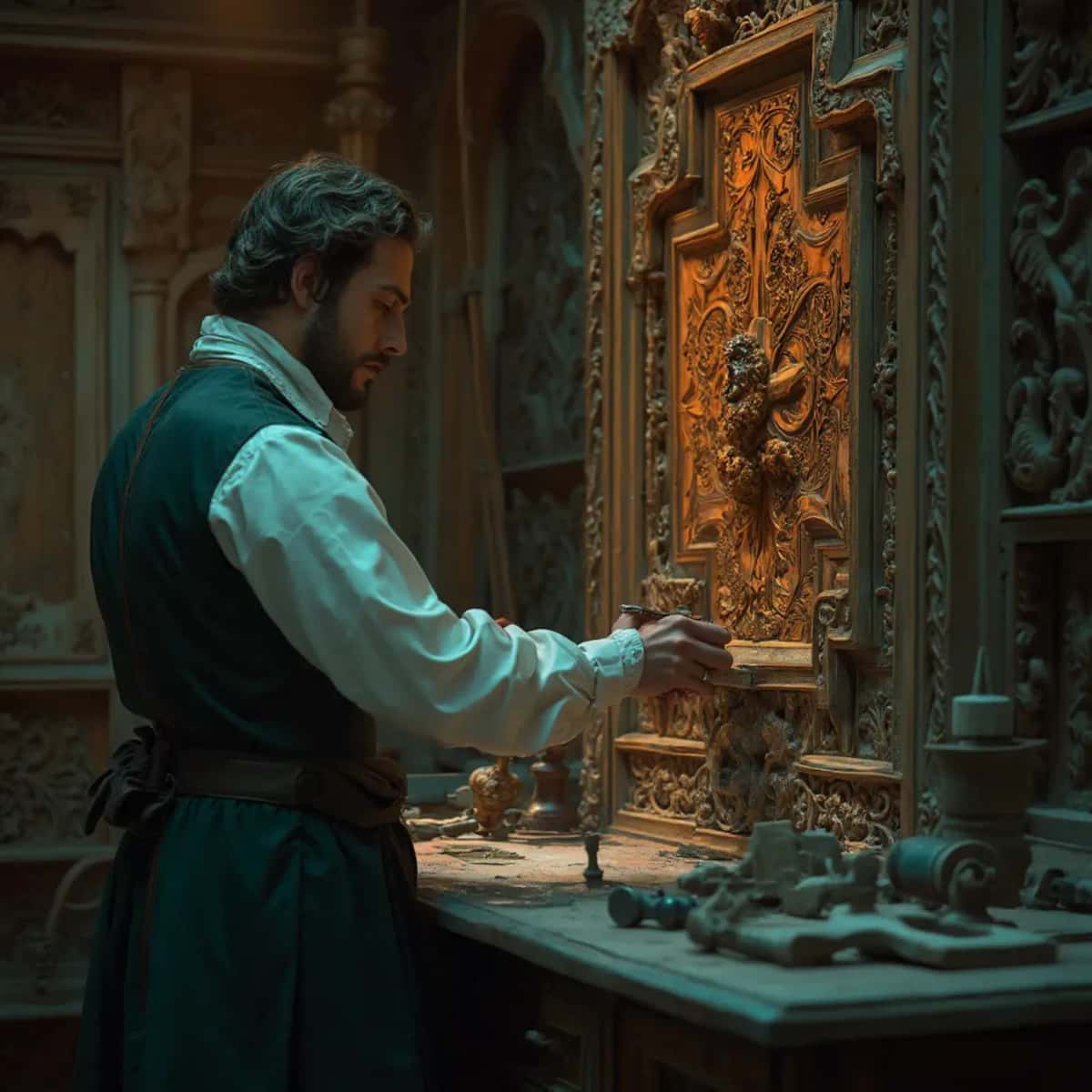 WOODCARVING LESSONS: Woodcarver Grabovetskiy, a man with a beard