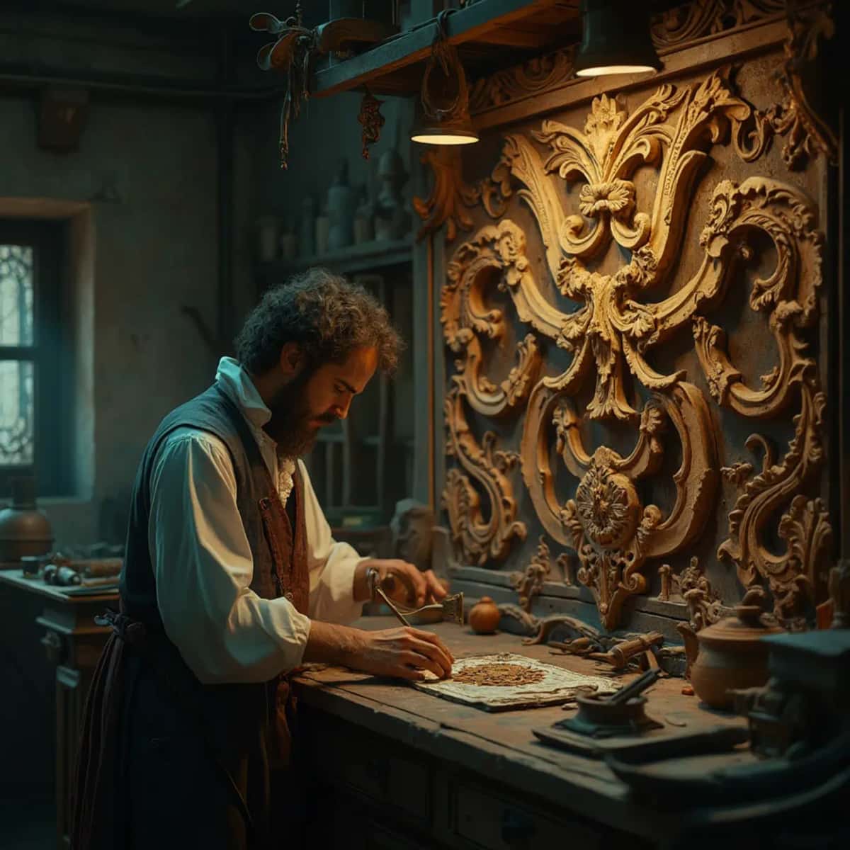 WOODCARVING LESSONS: Woodcarver Grabovetskiy, a man with a beard