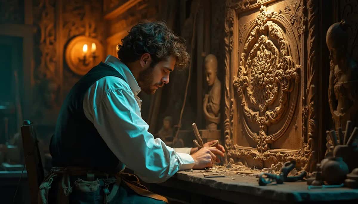 WOODCARVING LESSONS: Woodcarver Grabovetskiy, a man with a beard