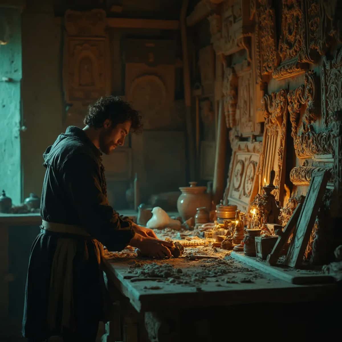 WOODCARVING LESSONS: Woodcarver Grabovetskiy, a man with a beard