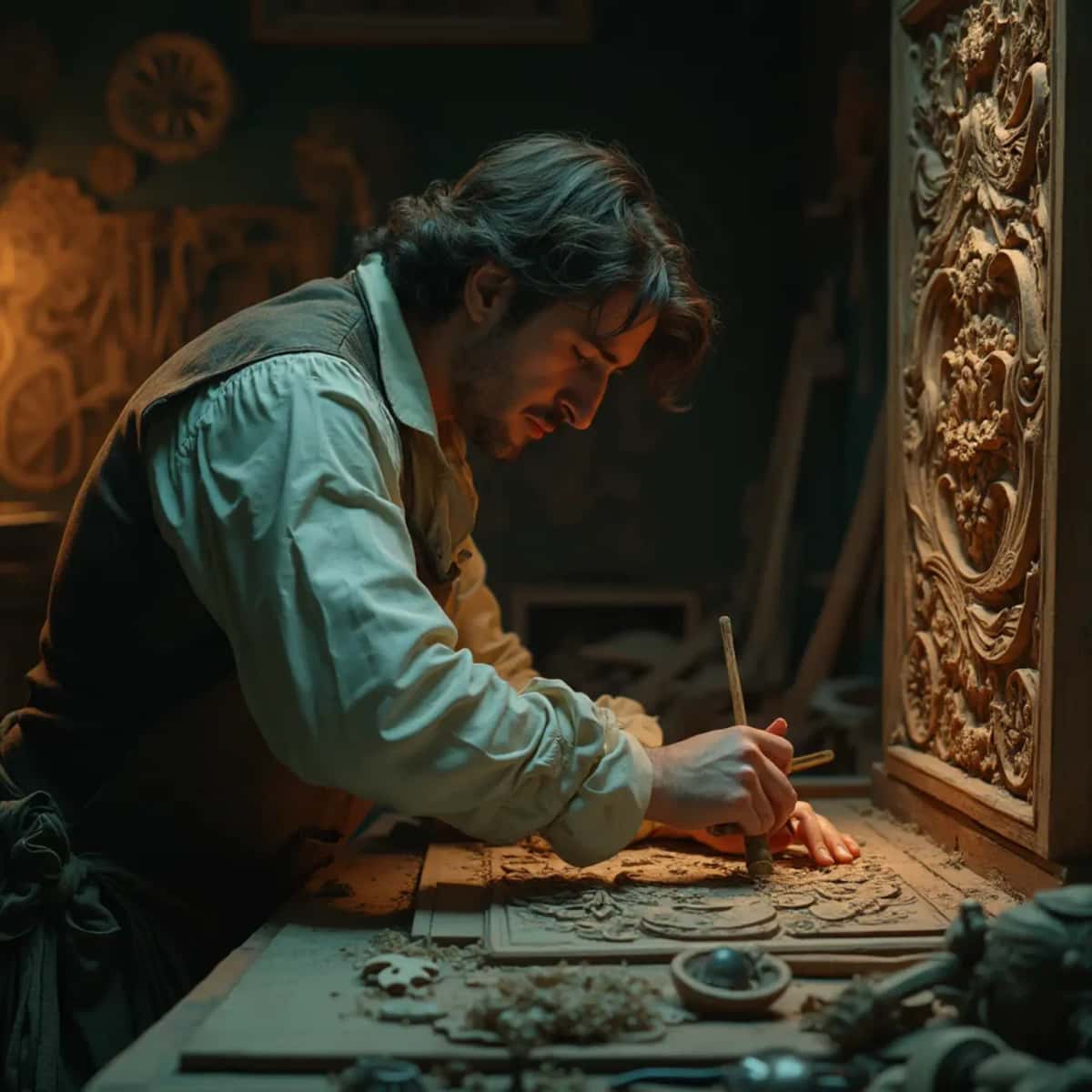 WOODCARVING LESSONS: Woodcarver Grabovetskiy, a man with a beard