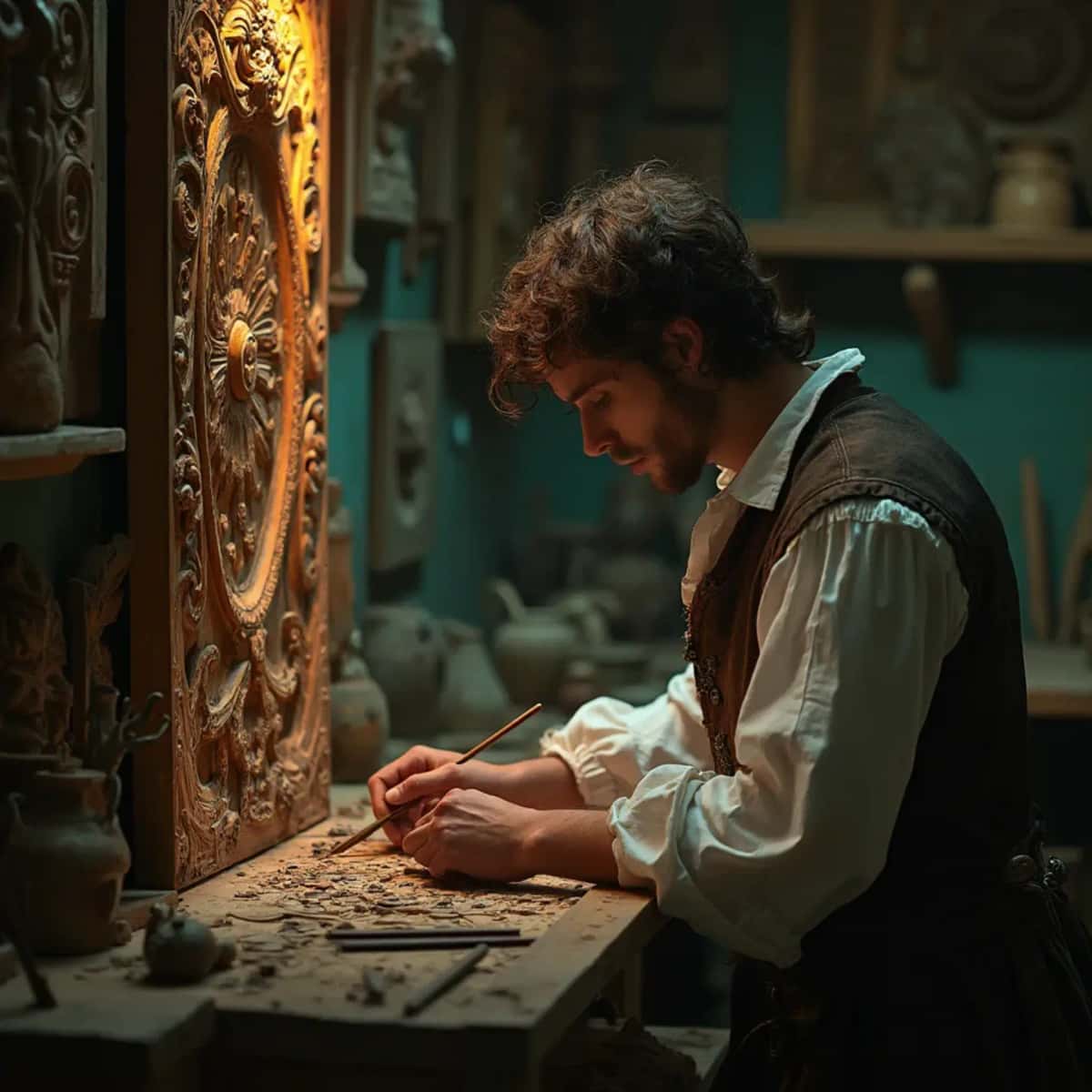 WOODCARVING LESSONS: Woodcarver Grabovetskiy, a man with a beard