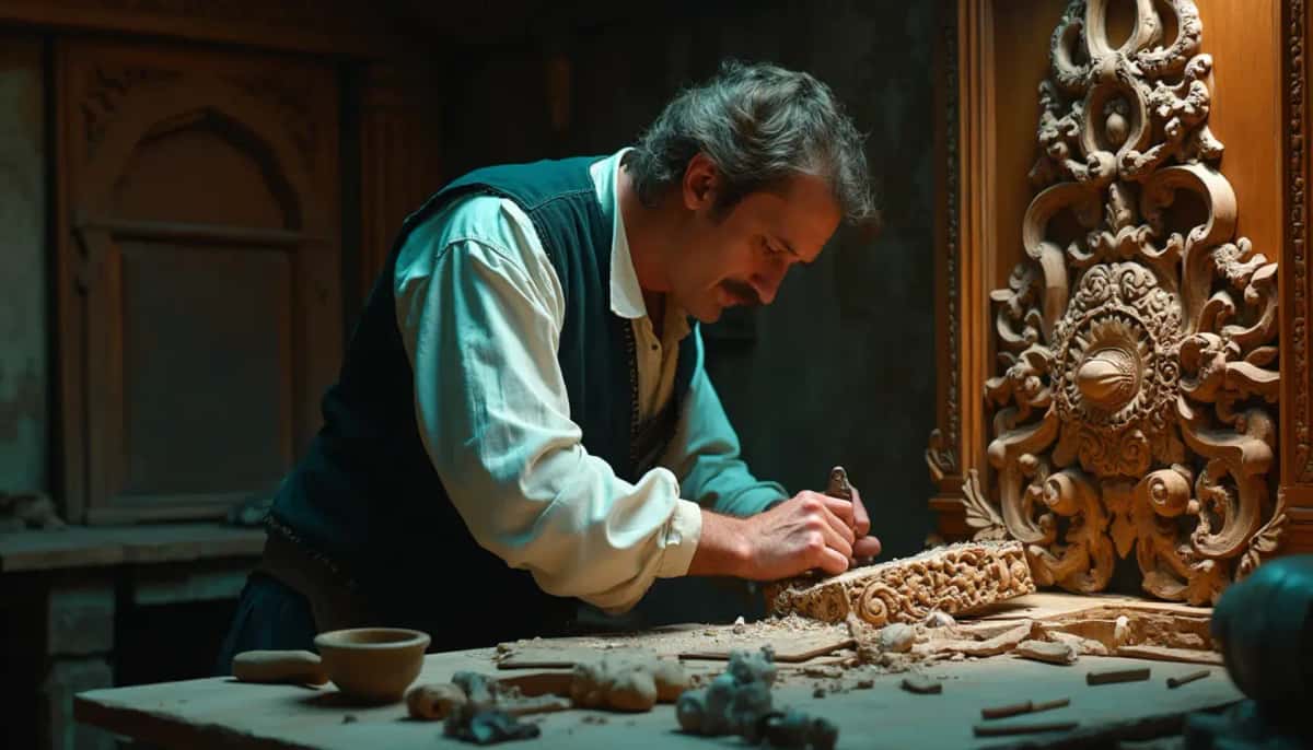WOODCARVING LESSONS: Woodcarver Grabovetskiy, a man with a beard