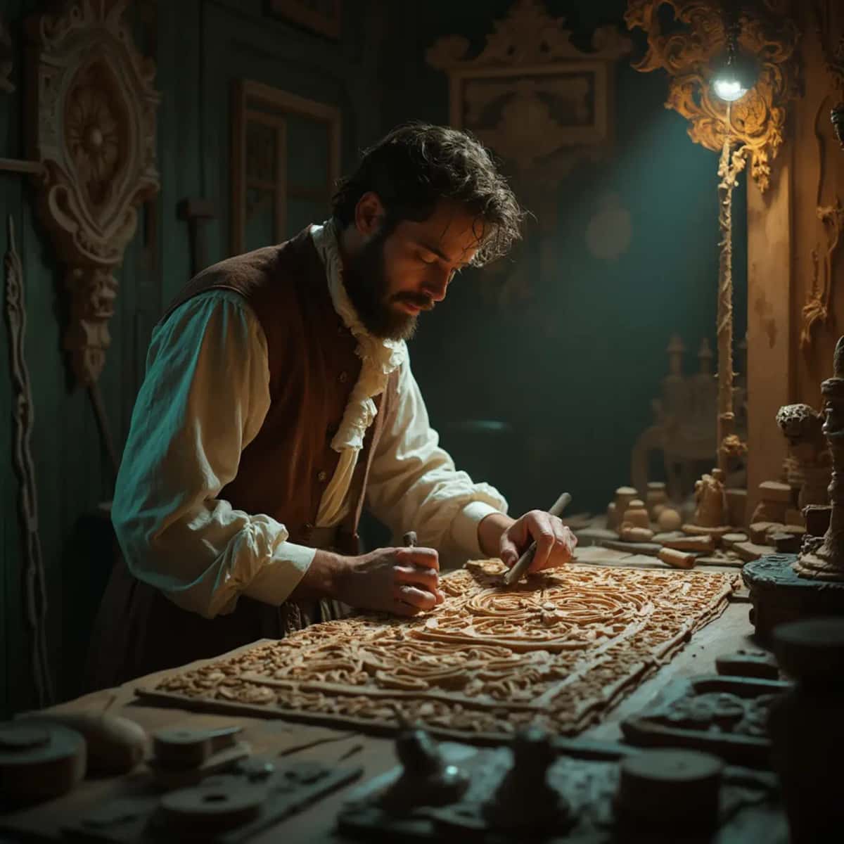WOODCARVING LESSONS: Woodcarver Grabovetskiy, a man with a beard
