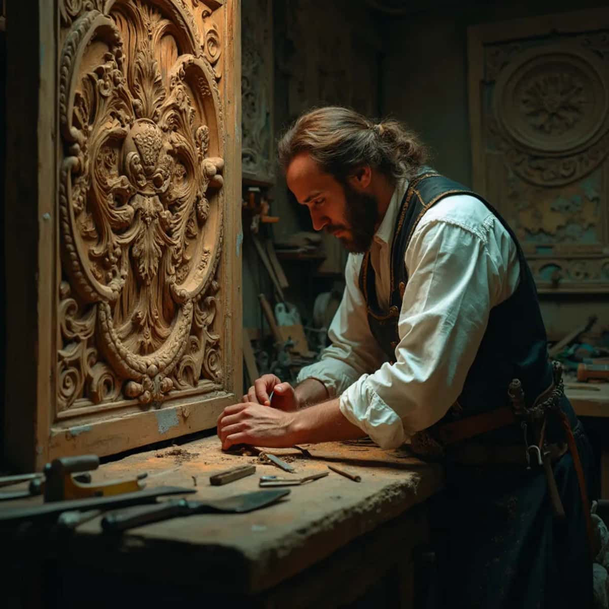 WOODCARVING LESSONS: Woodcarver Grabovetskiy, a man with a beard