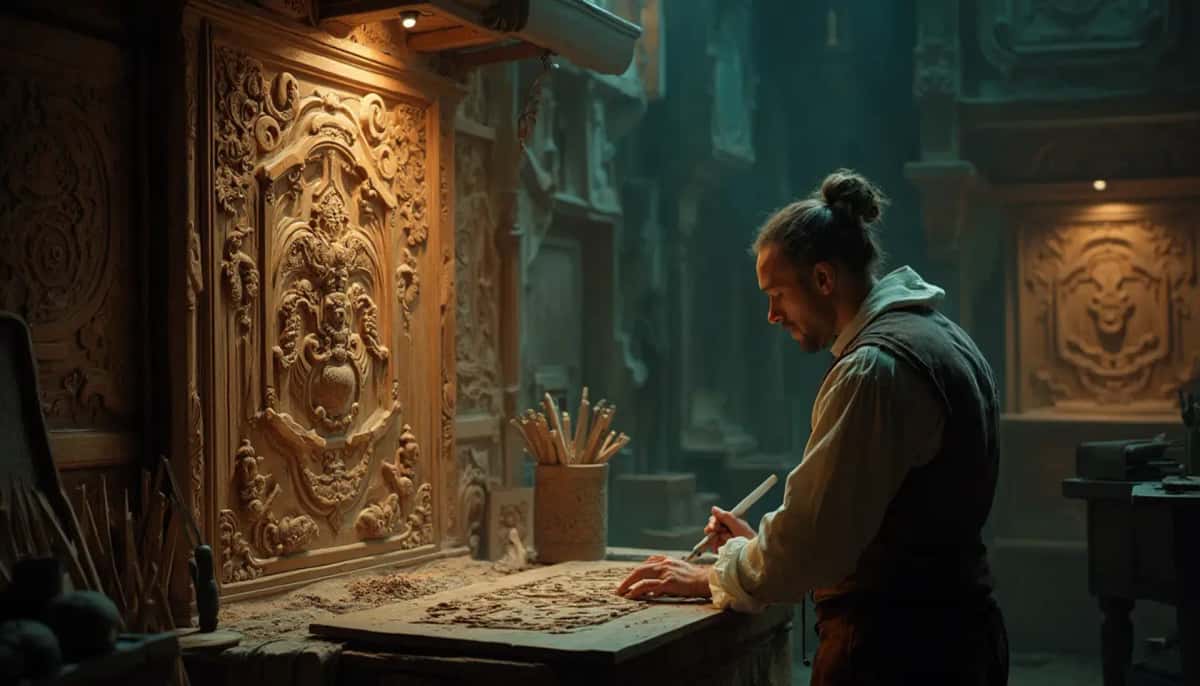 WOODCARVING LESSONS: Woodcarver Grabovetskiy, a man with a beard