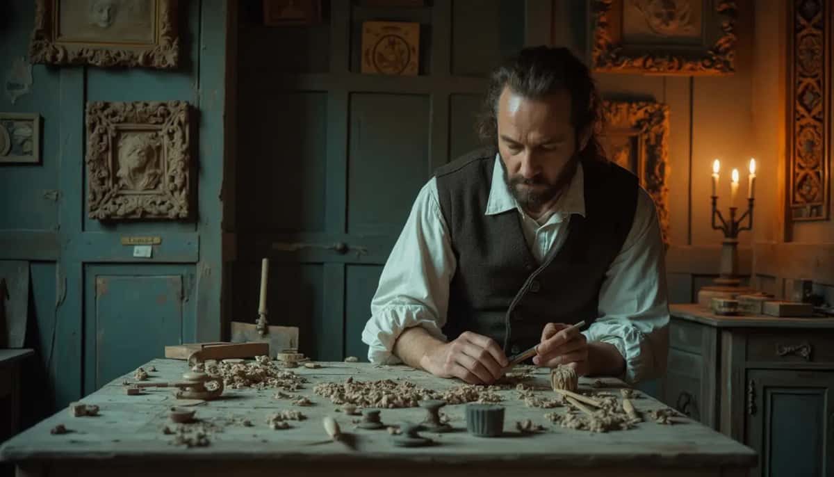 WOODCARVING LESSONS: Woodcarver Grabovetskiy, a man with a beard