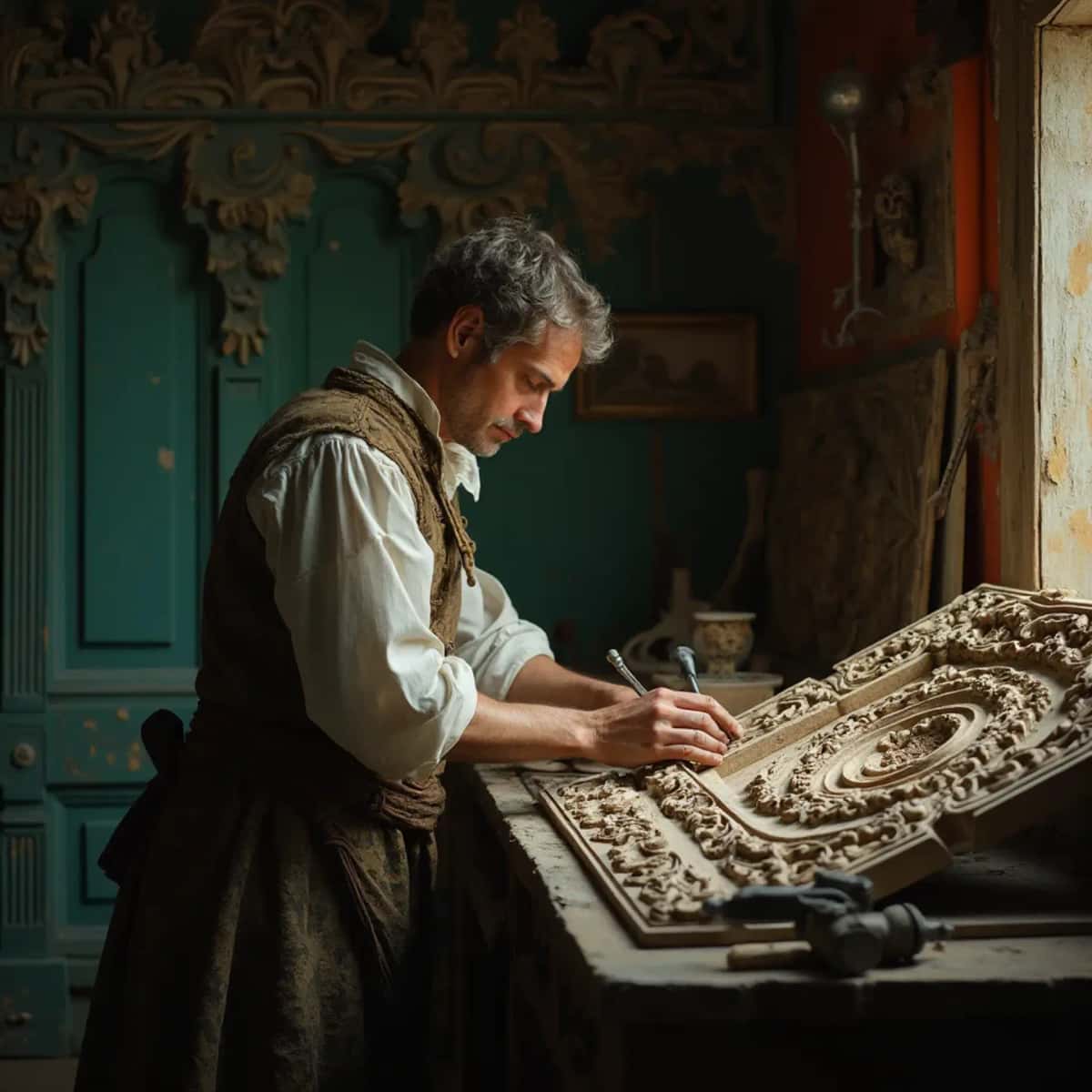 WOODCARVING LESSONS: Woodcarver Grabovetskiy, a man with a beard