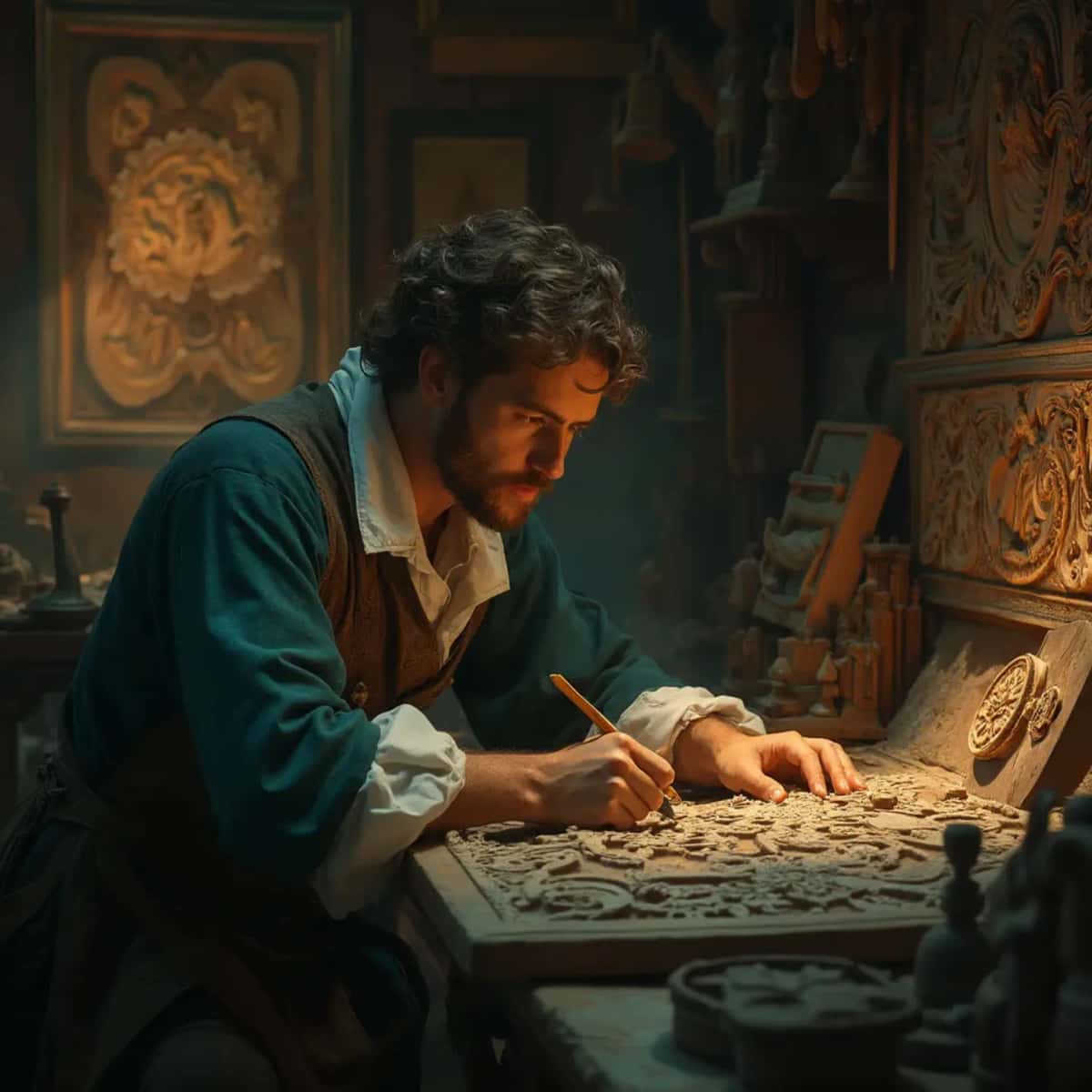 WOODCARVING LESSONS: Woodcarver Grabovetskiy, a man with a beard