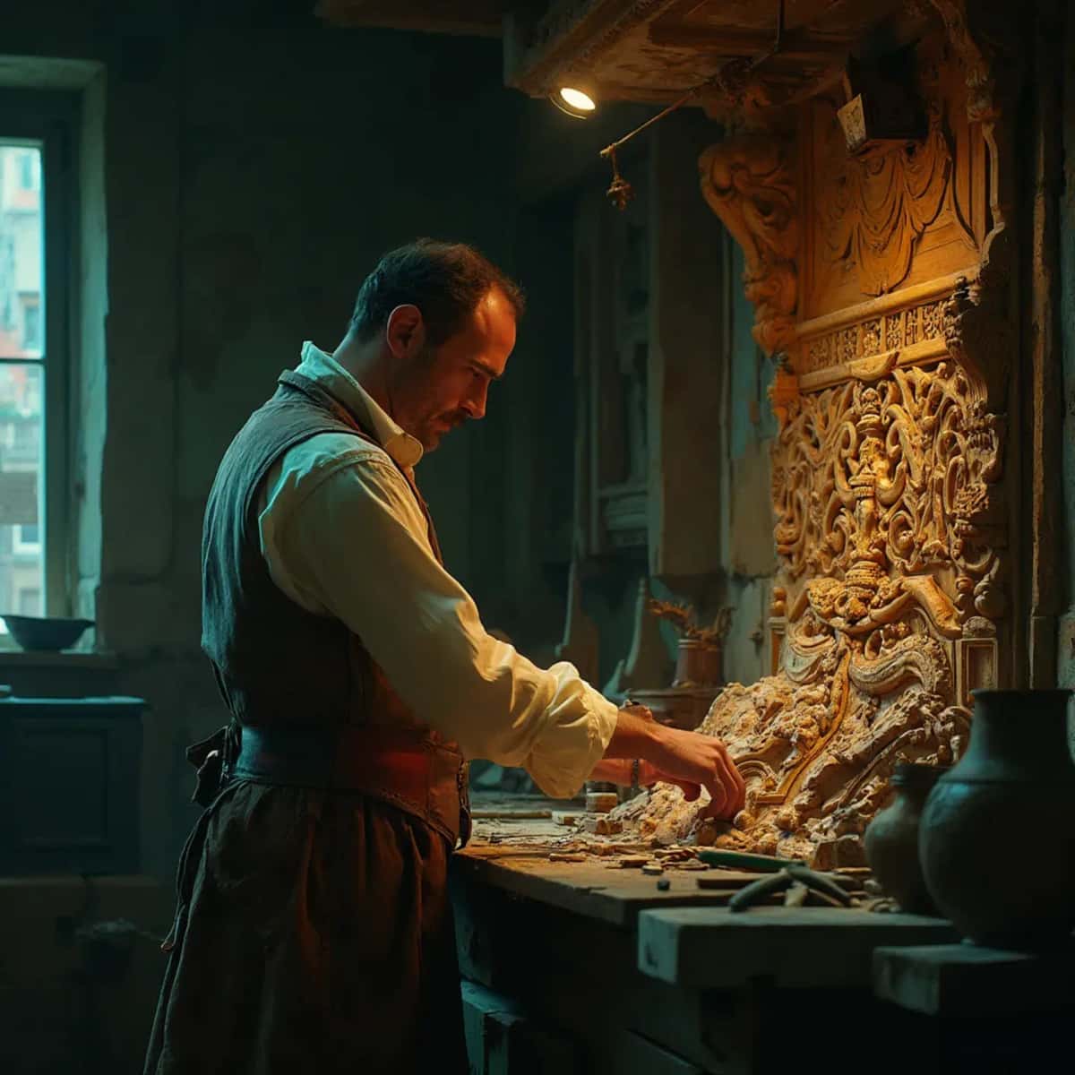 WOODCARVING LESSONS: Woodcarver Grabovetskiy, a man with a beard