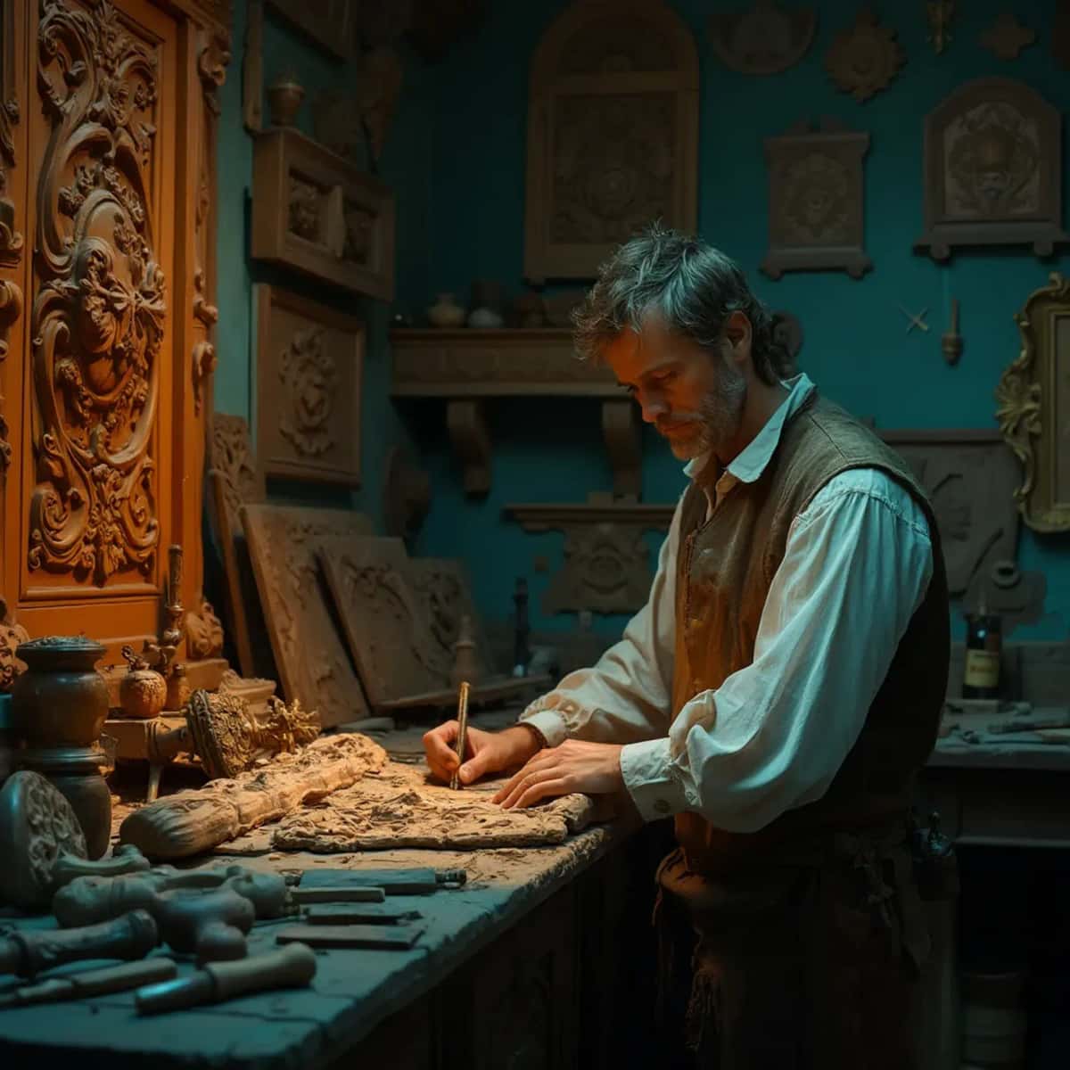 WOODCARVING LESSONS: Woodcarver Grabovetskiy, a man with a beard