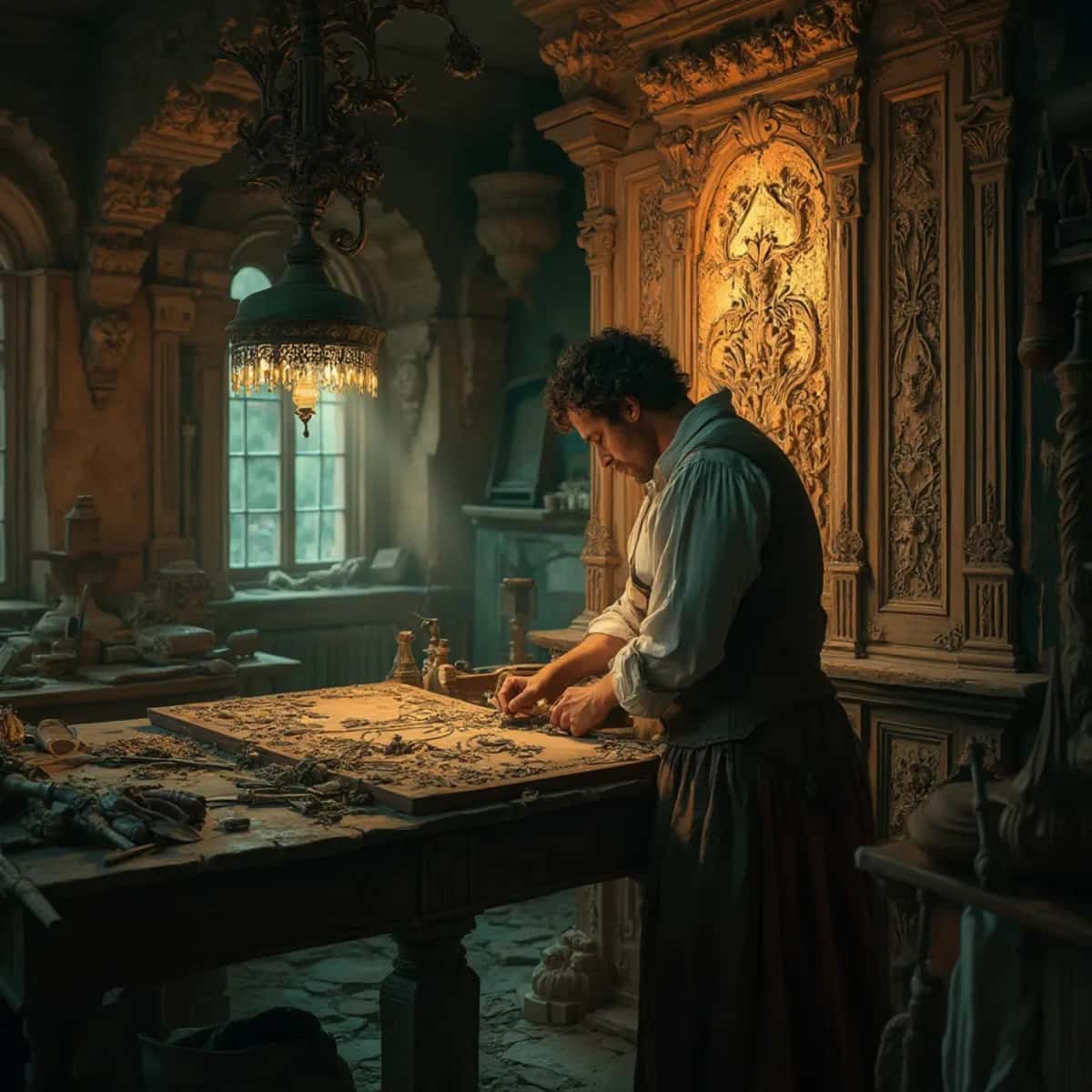 WOODCARVING LESSONS: Woodcarver Grabovetskiy, a man with a beard