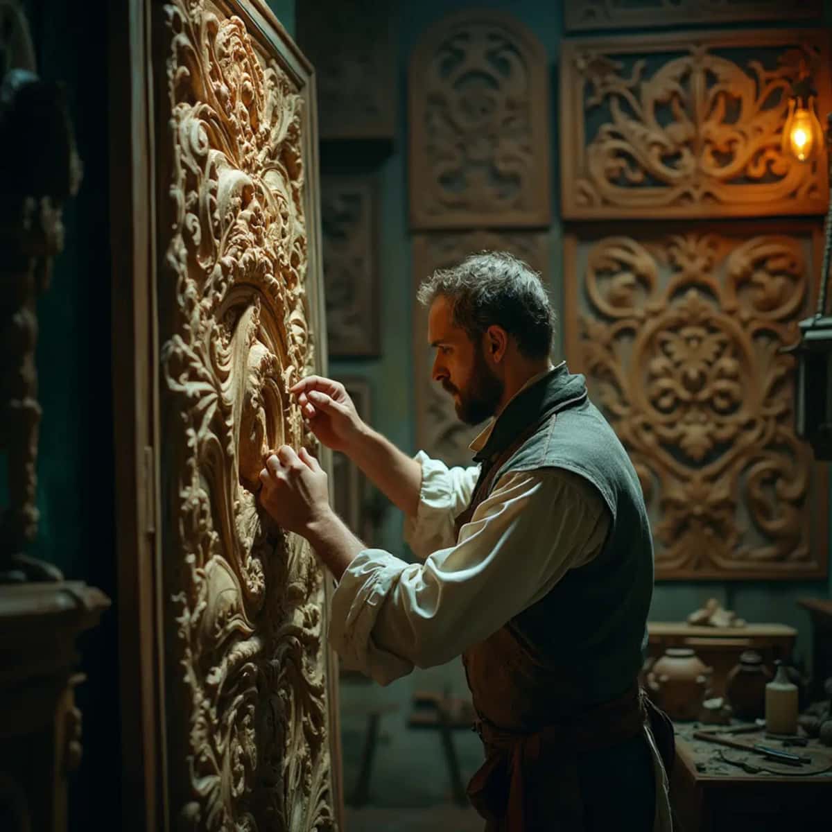 WOODCARVING LESSONS: Woodcarver Grabovetskiy, a man with a beard