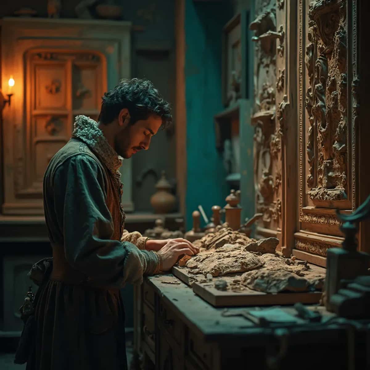 WOODCARVING LESSONS: Woodcarver Grabovetskiy, a man with a beard