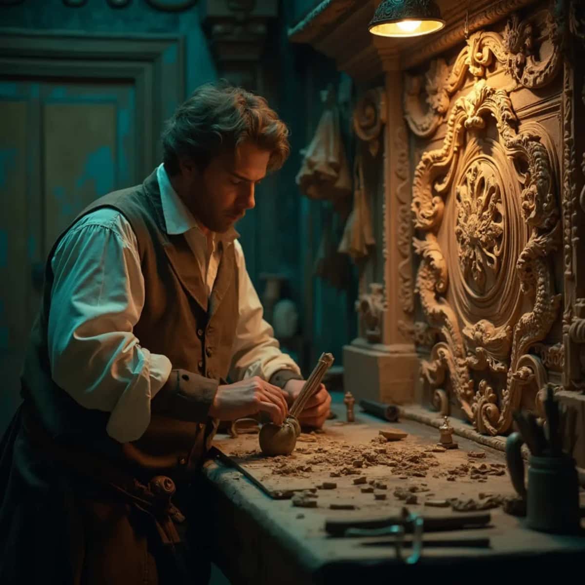WOODCARVING LESSONS: Woodcarver Grabovetskiy, a man with a beard