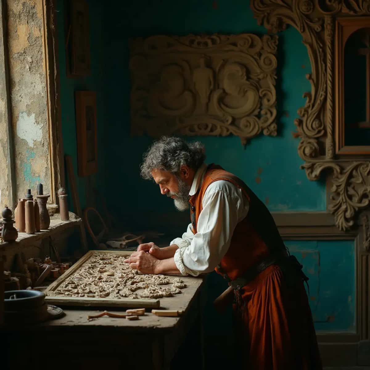 WOODCARVING LESSONS: Woodcarver Grabovetskiy, a man with a beard