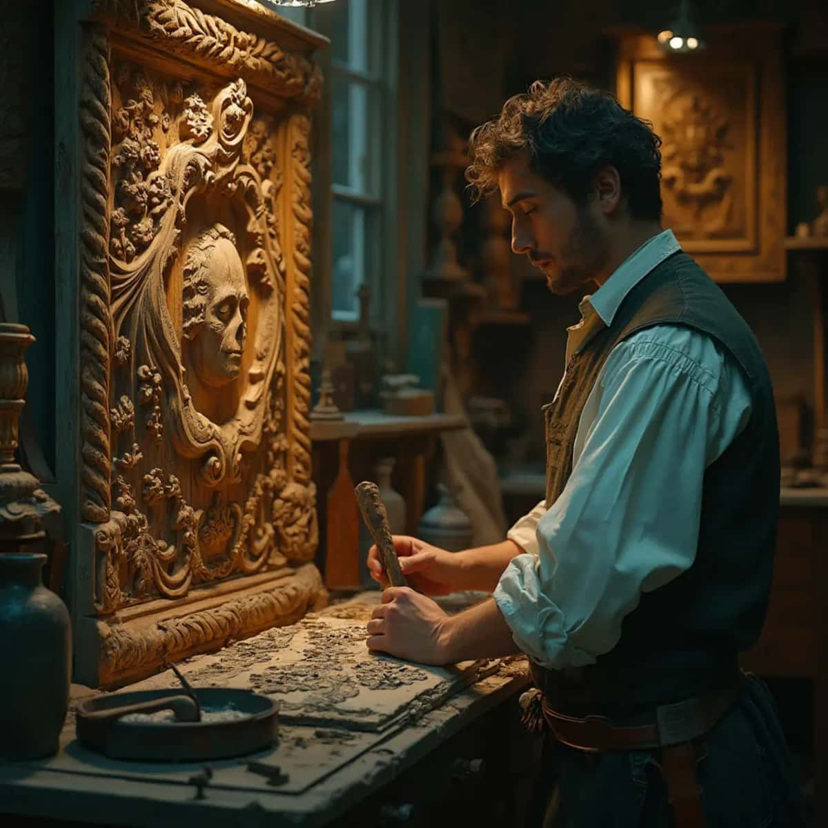 WOODCARVING LESSONS: Woodcarver Grabovetskiy, a man with a beard