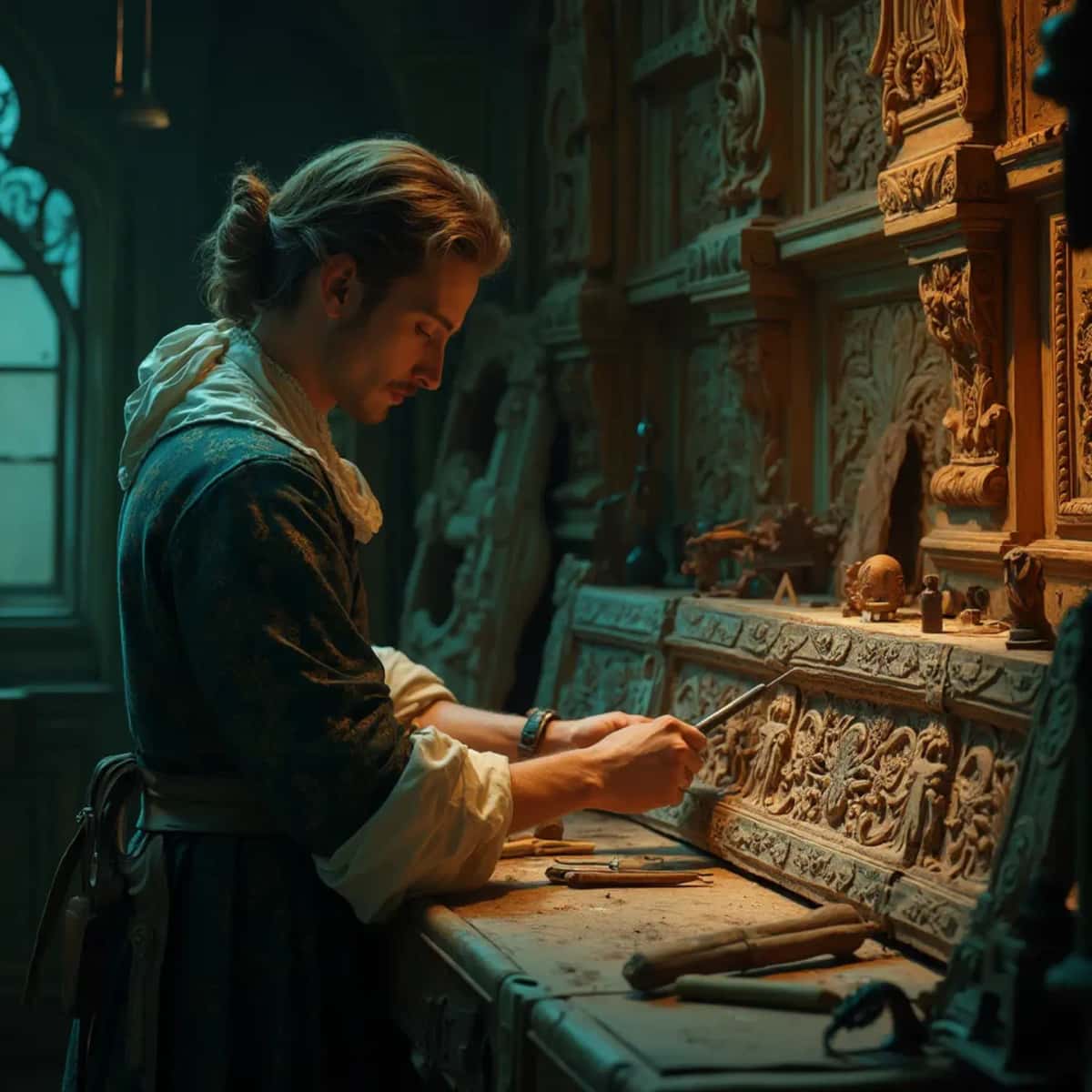 WOODCARVING LESSONS: Woodcarver Grabovetskiy, a man with a beard
