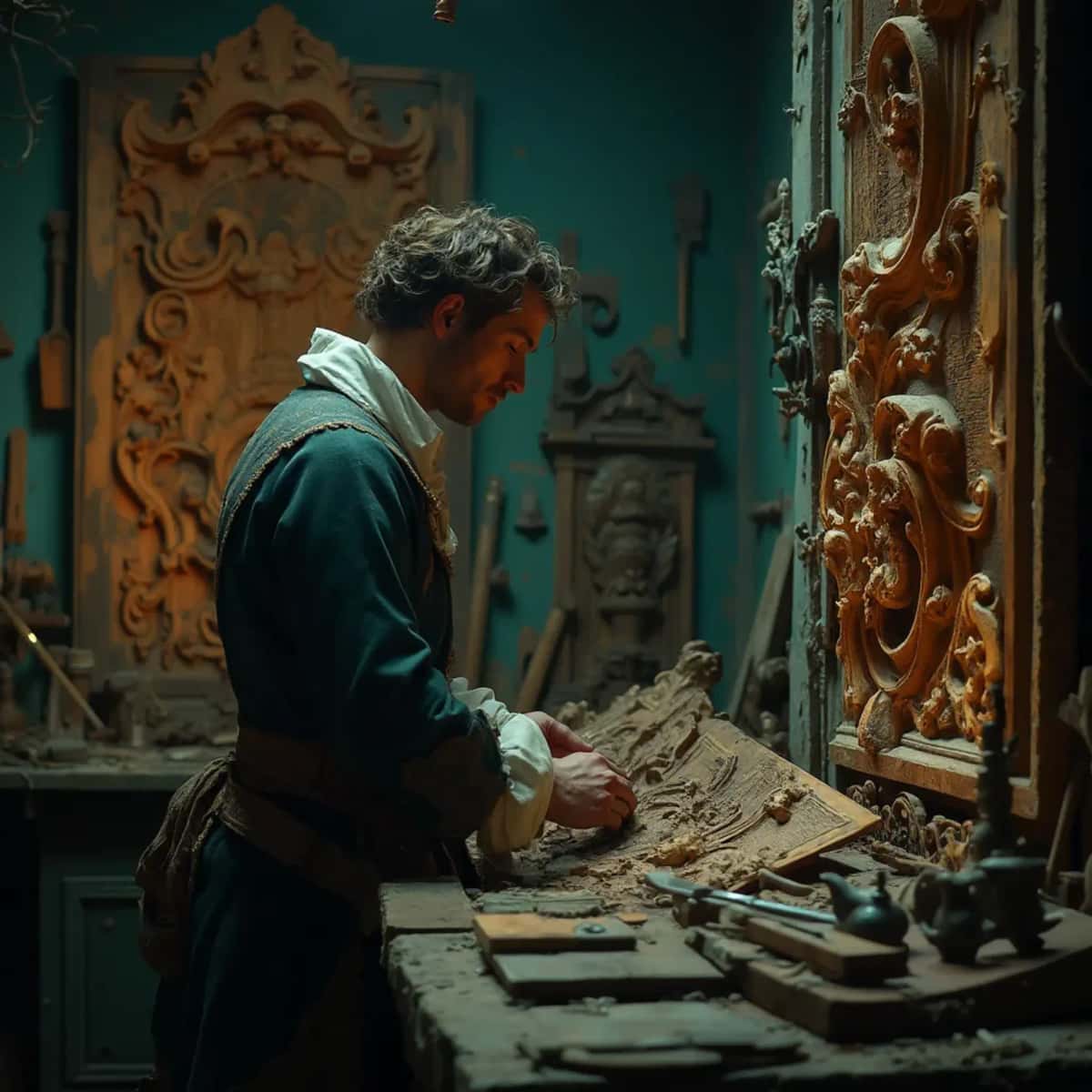 WOODCARVING LESSONS: Woodcarver Grabovetskiy, a man with a beard