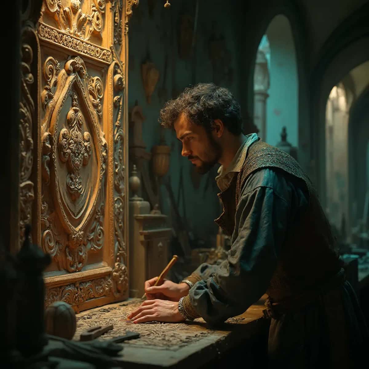 WOODCARVING LESSONS: Woodcarver Grabovetskiy, a man with a beard