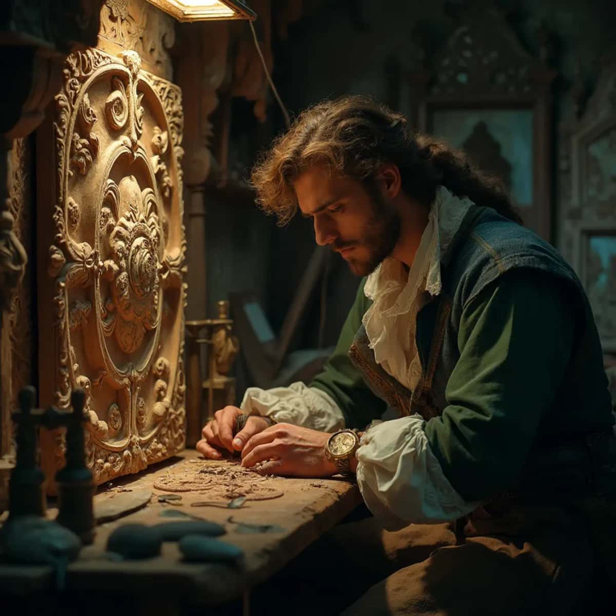 WOODCARVING LESSONS: Woodcarver Grabovetskiy, a man with a beard