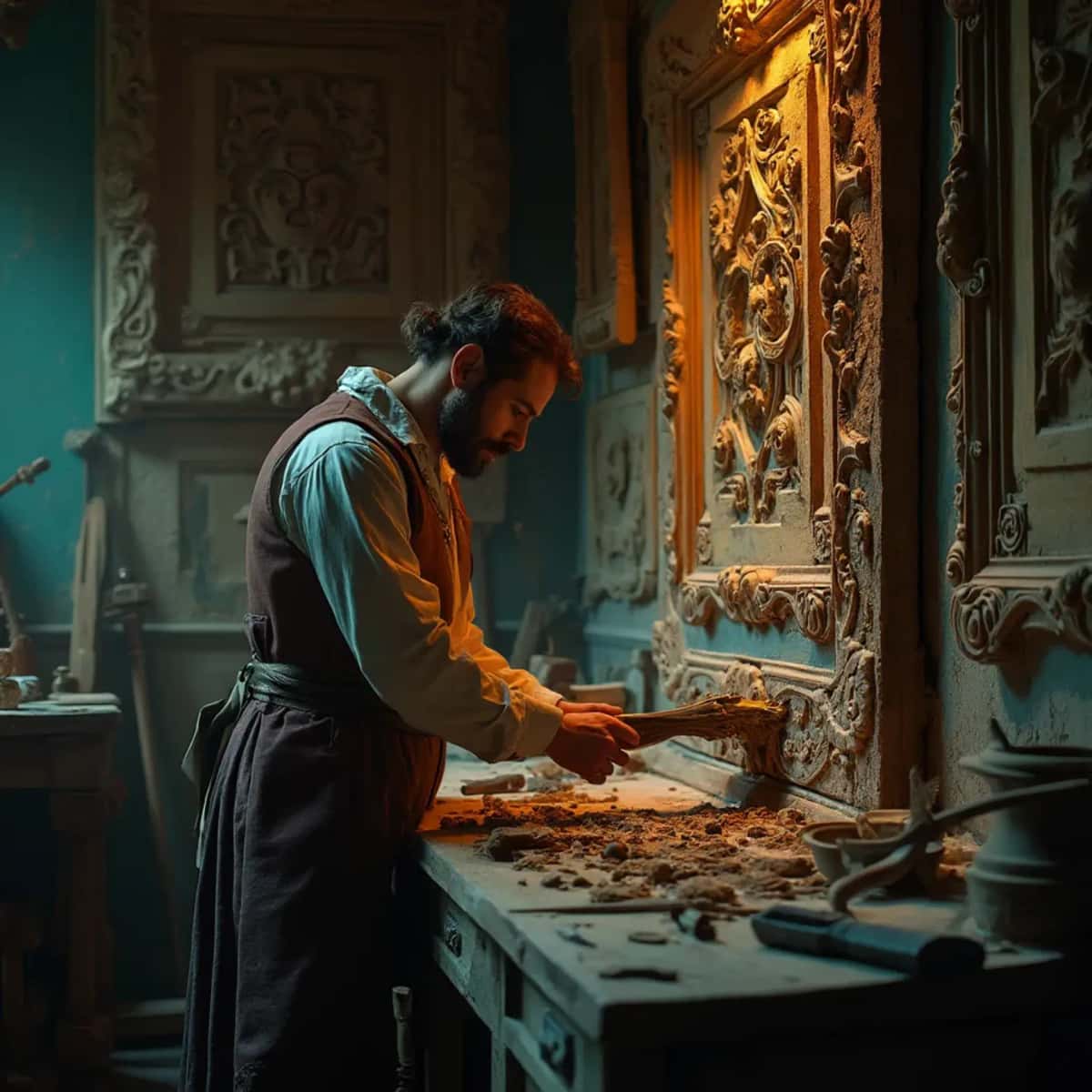WOODCARVING LESSONS: Woodcarver Grabovetskiy, a man with a beard