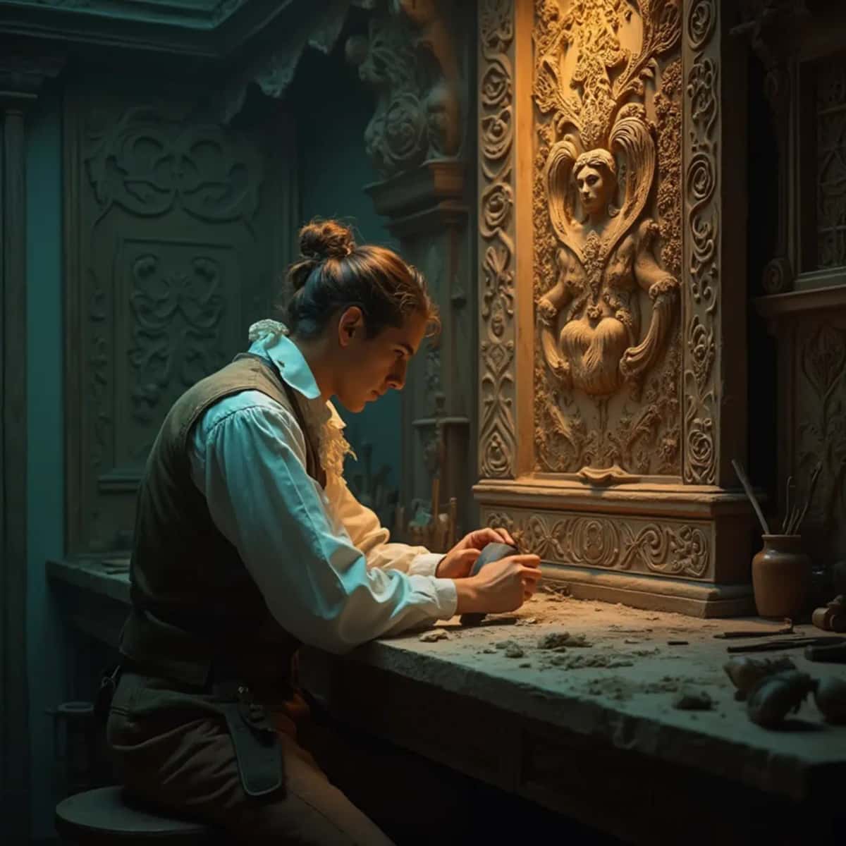 WOODCARVING LESSONS: Woodcarver Grabovetskiy, a man with a beard