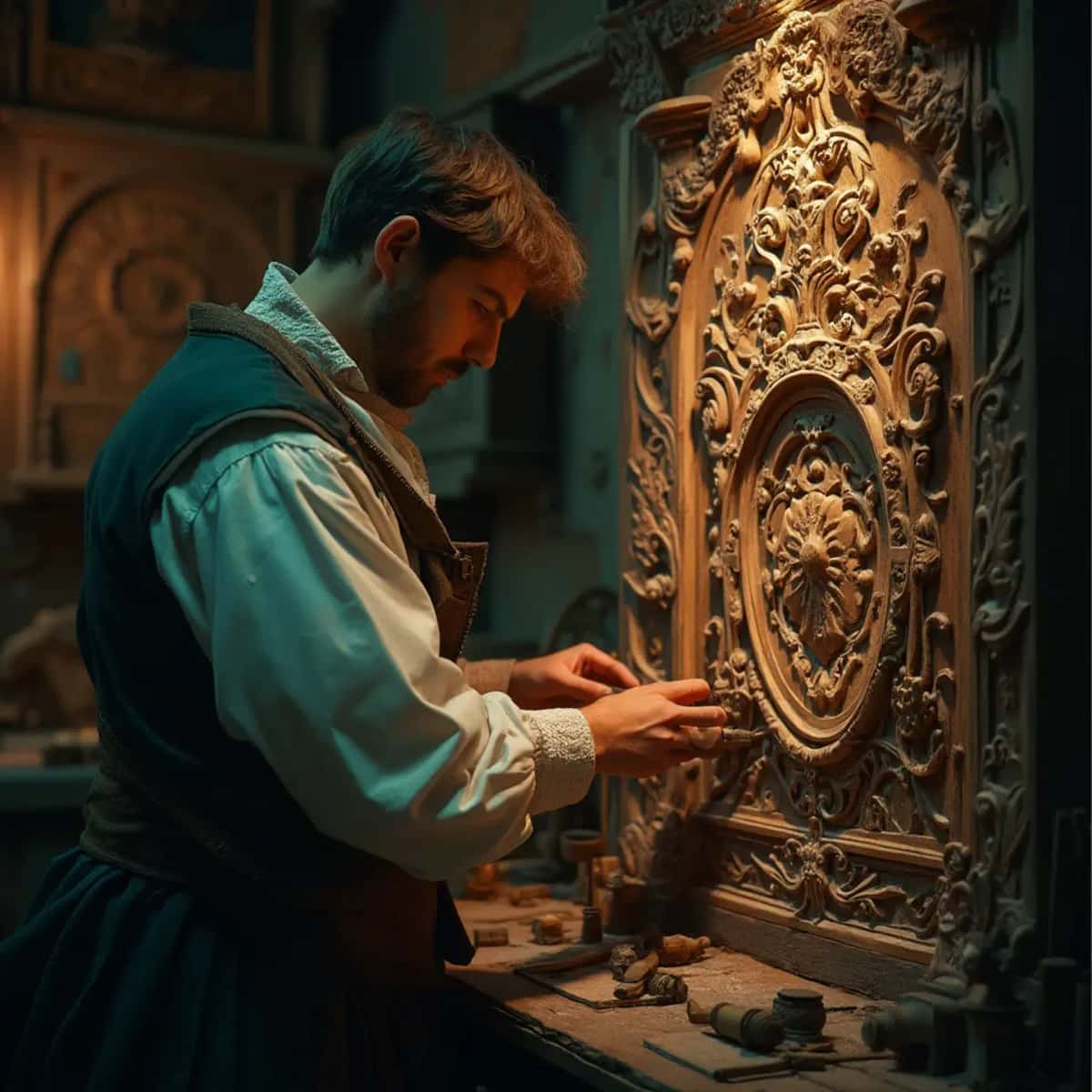 WOODCARVING LESSONS: Woodcarver Grabovetskiy, a man with a beard