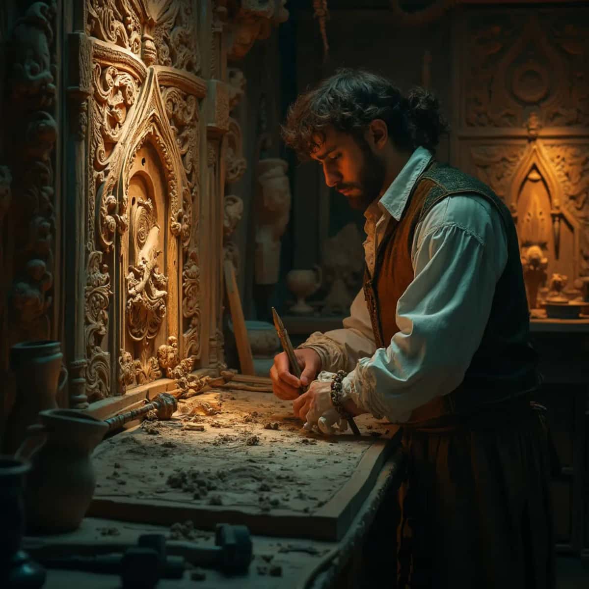 WOODCARVING LESSONS: Woodcarver Grabovetskiy, a man with a beard