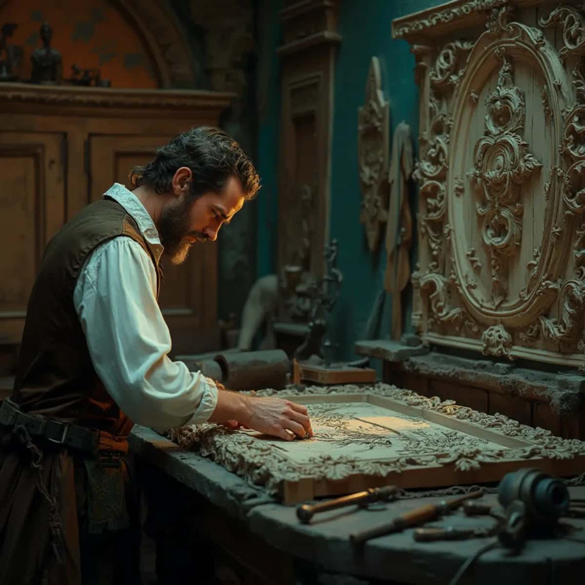 WOODCARVING LESSONS: Woodcarver Grabovetskiy, a man with a beard