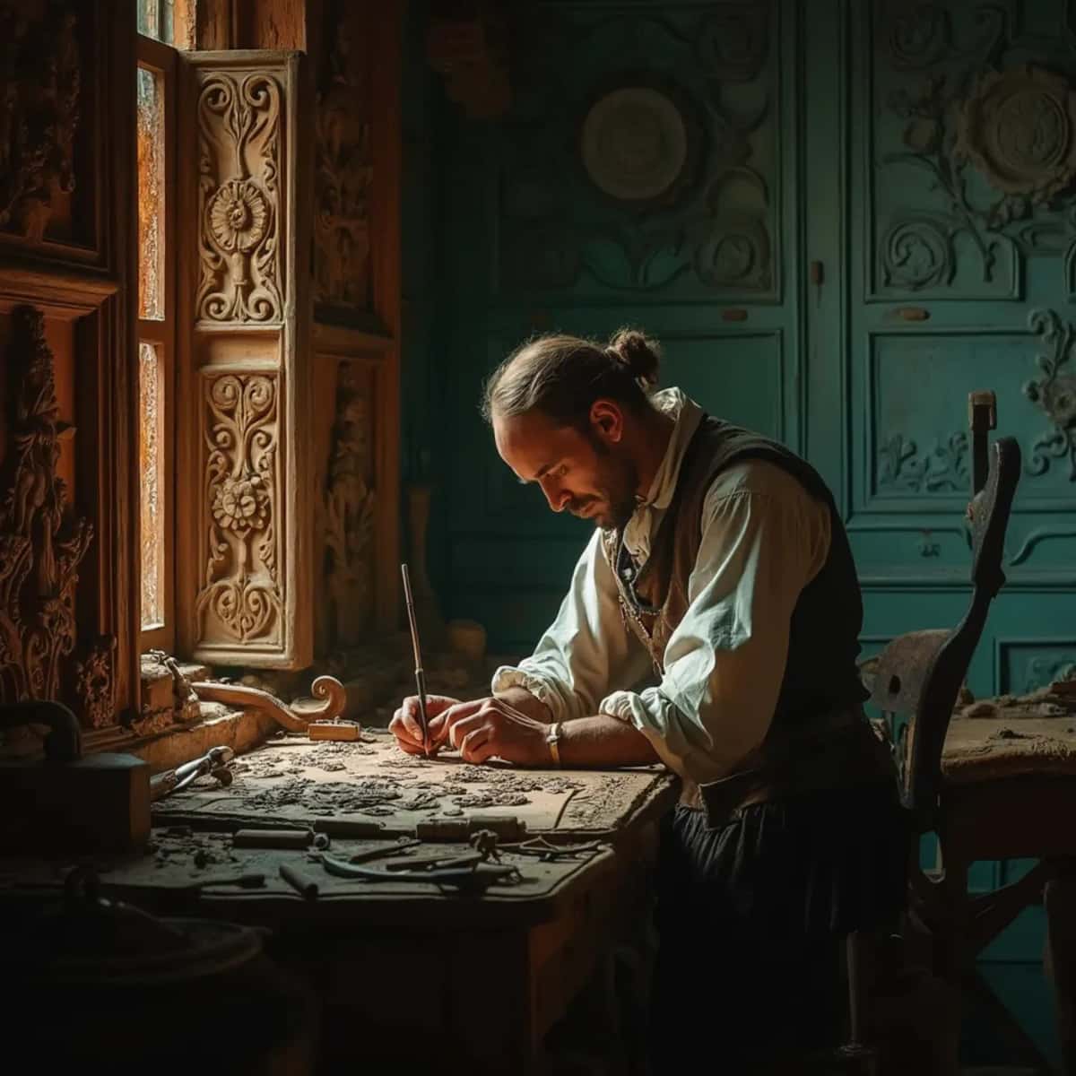 WOODCARVING LESSONS: Woodcarver Grabovetskiy, a man with a beard