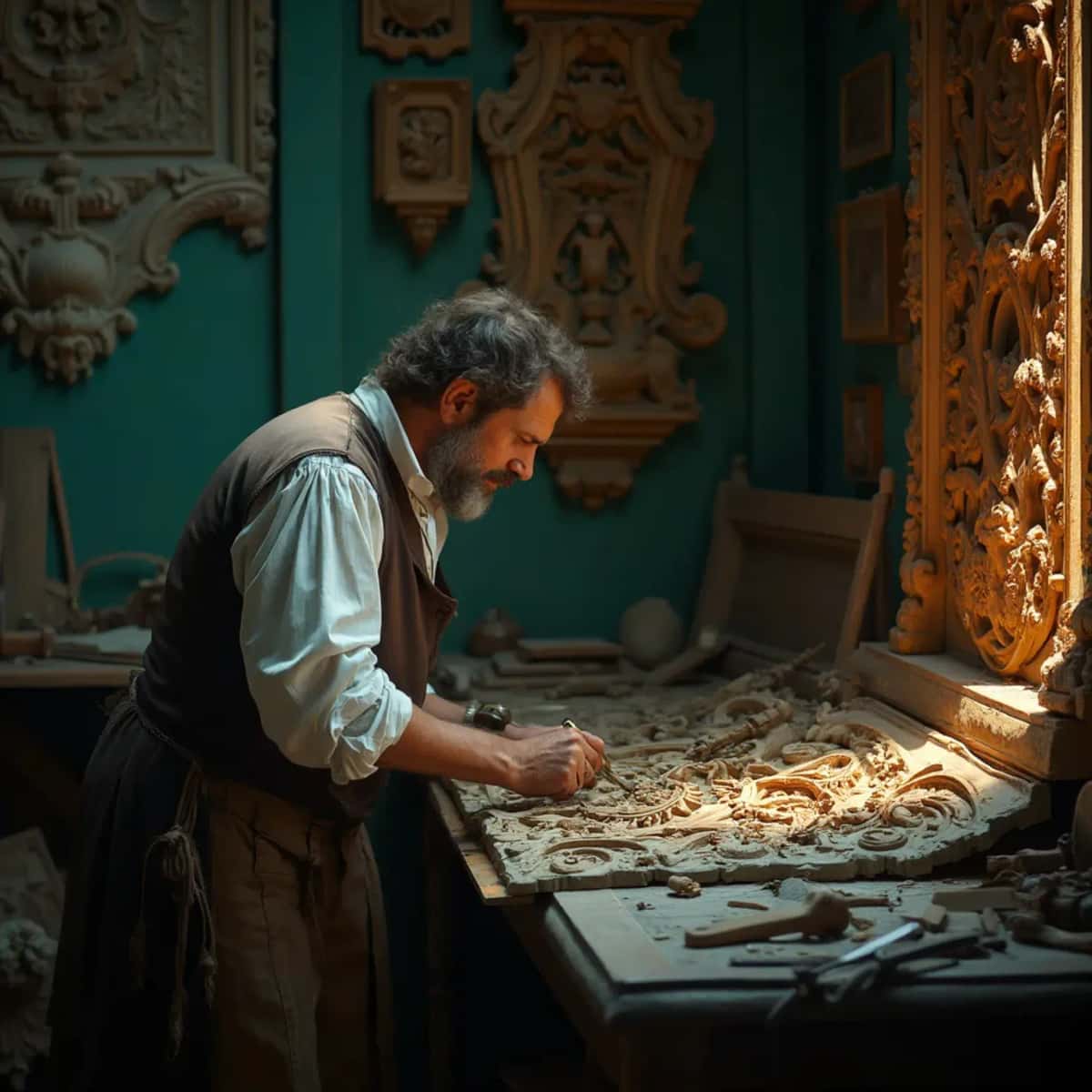 WOODCARVING LESSONS: Woodcarver Grabovetskiy, a man with a beard