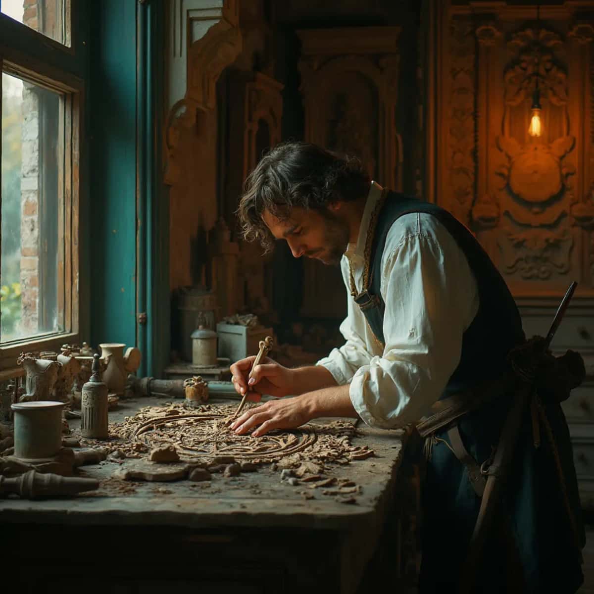 WOODCARVING LESSONS: Woodcarver Grabovetskiy, a man with a beard