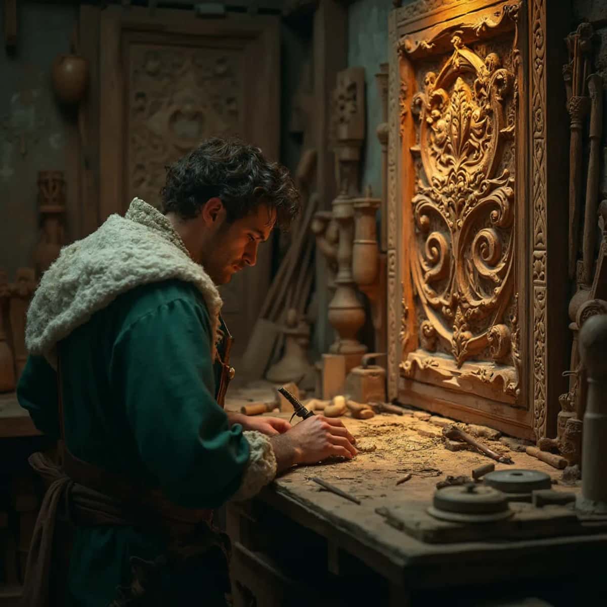 WOODCARVING LESSONS: Woodcarver Grabovetskiy, a man with a beard