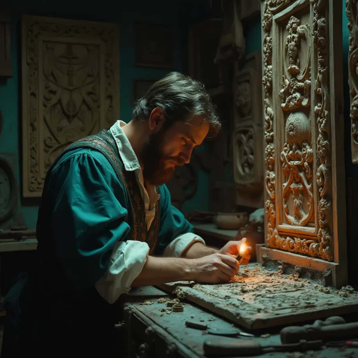 WOODCARVING LESSONS: Woodcarver Grabovetskiy, a man with a beard