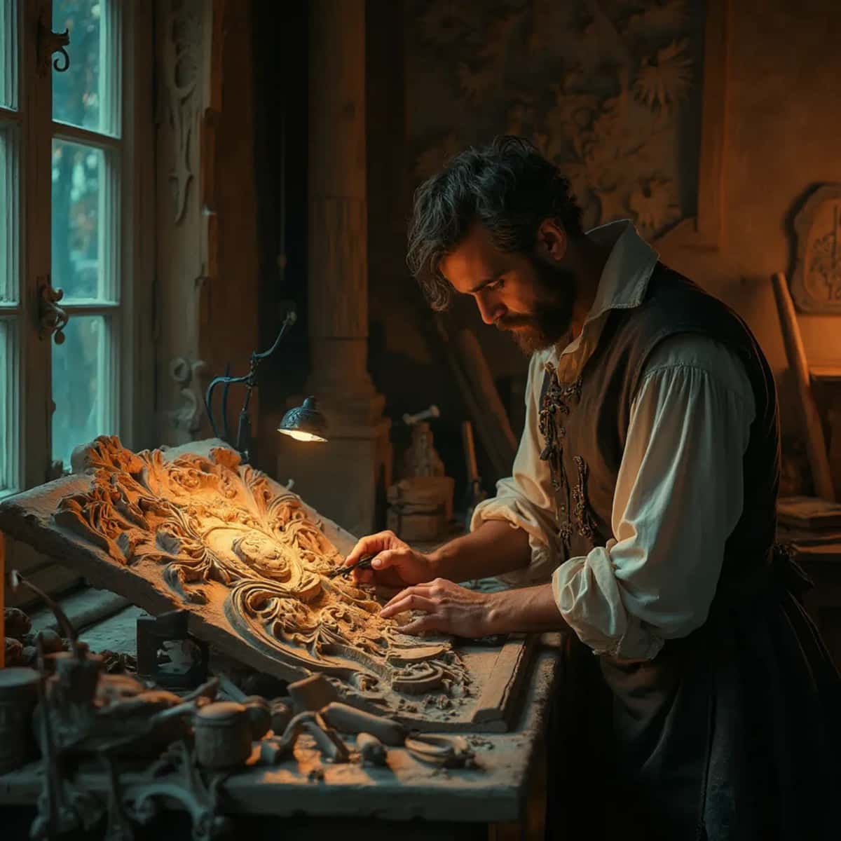 WOODCARVING LESSONS: Woodcarver Grabovetskiy, a man with a beard