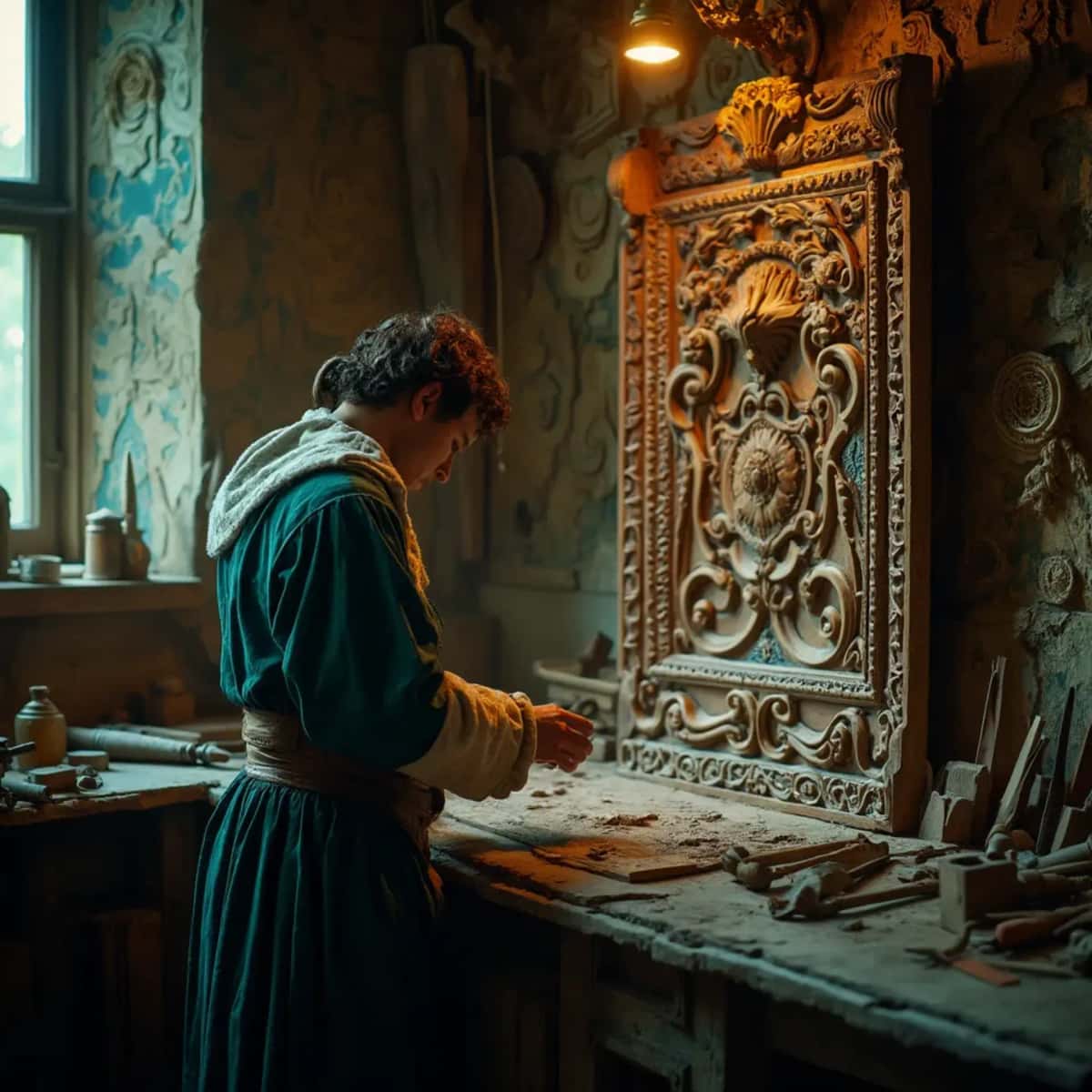 WOODCARVING LESSONS: Woodcarver Grabovetskiy, a man with a beard